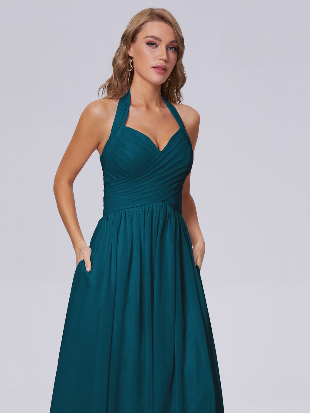 Amaya Pretty Halter Chiffon Long Bridesmaid Dresses