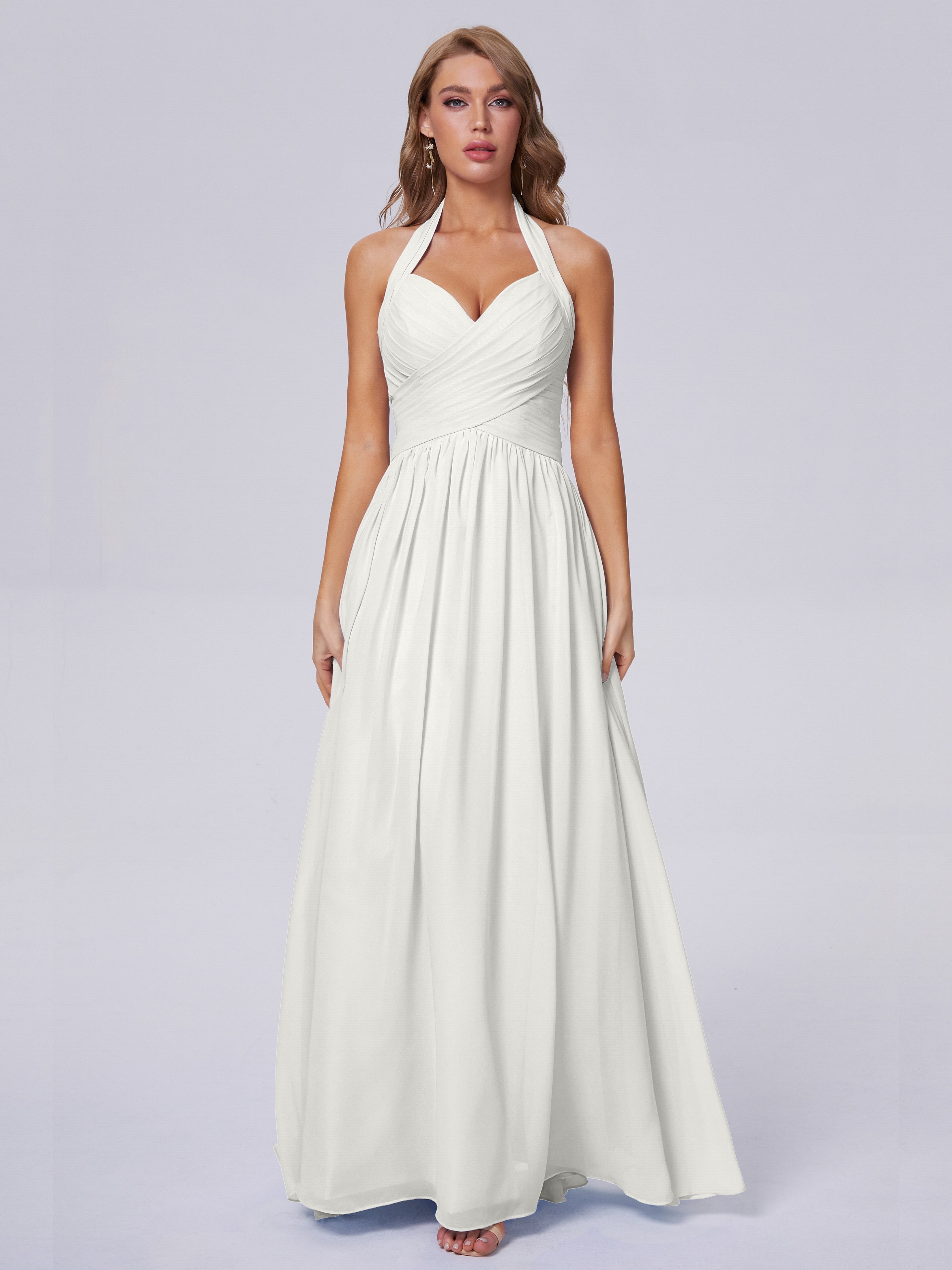 Amaya Pretty Halter Chiffon Long Bridesmaid Dresses