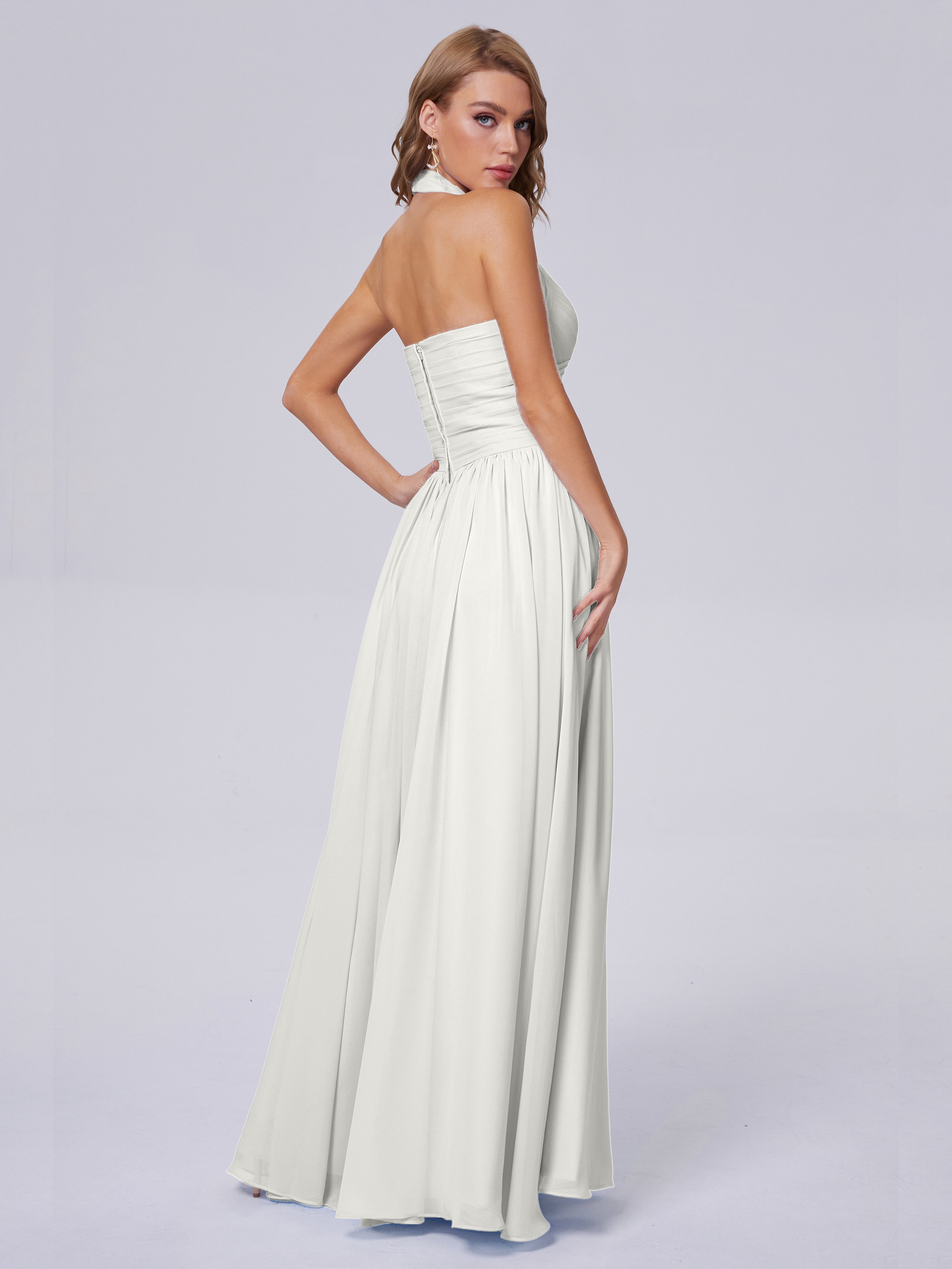 Amaya Pretty Halter Chiffon Long Bridesmaid Dresses