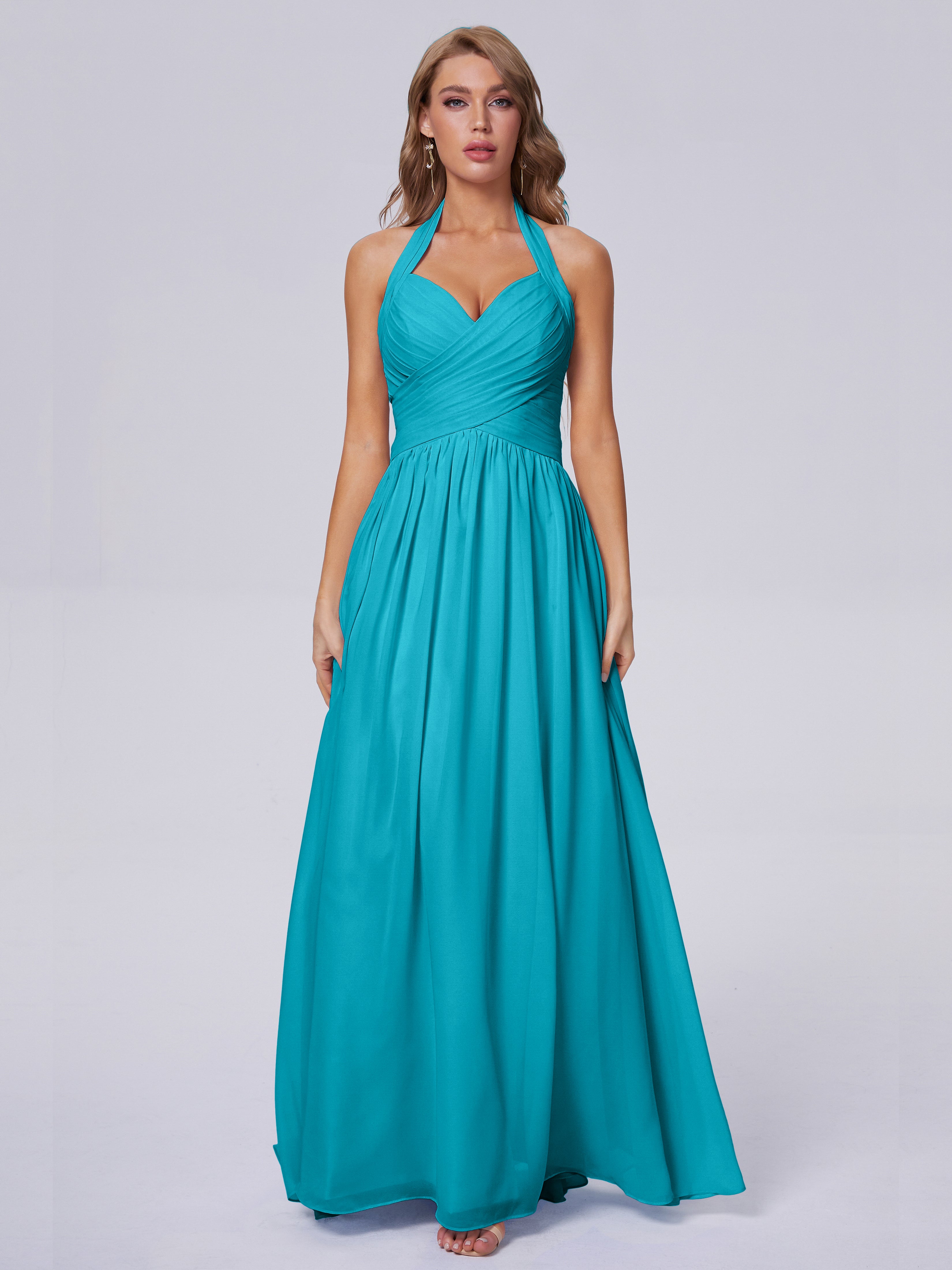 Amaya Pretty Halter Chiffon Long Bridesmaid Dresses