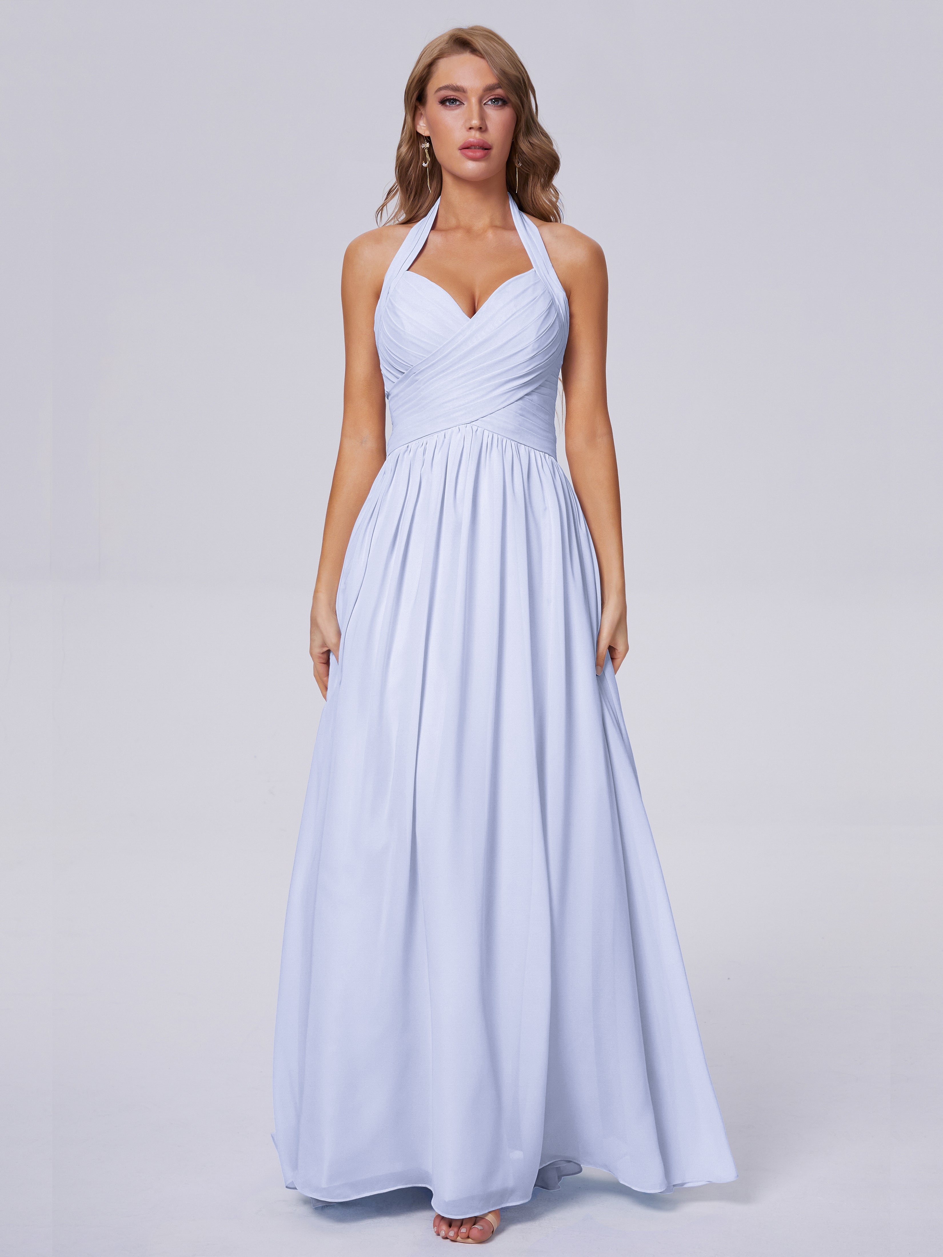 Amaya Pretty Halter Chiffon Long Bridesmaid Dresses