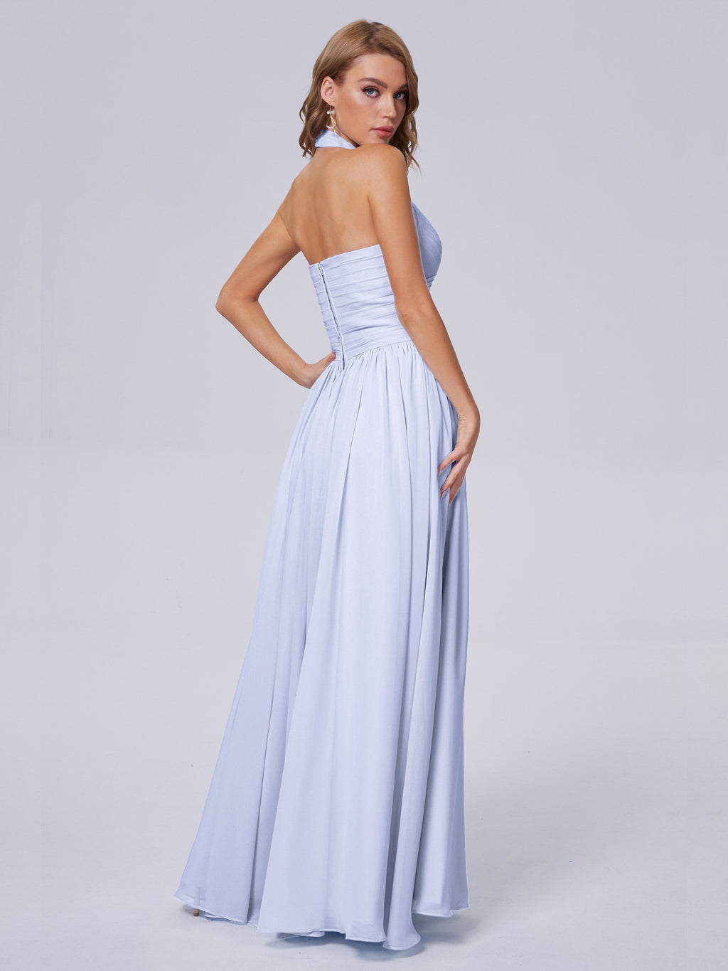 Amaya Pretty Halter Chiffon Long Bridesmaid Dresses