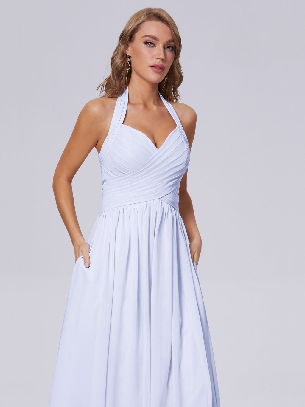 Amaya Pretty Halter Chiffon Long Bridesmaid Dresses