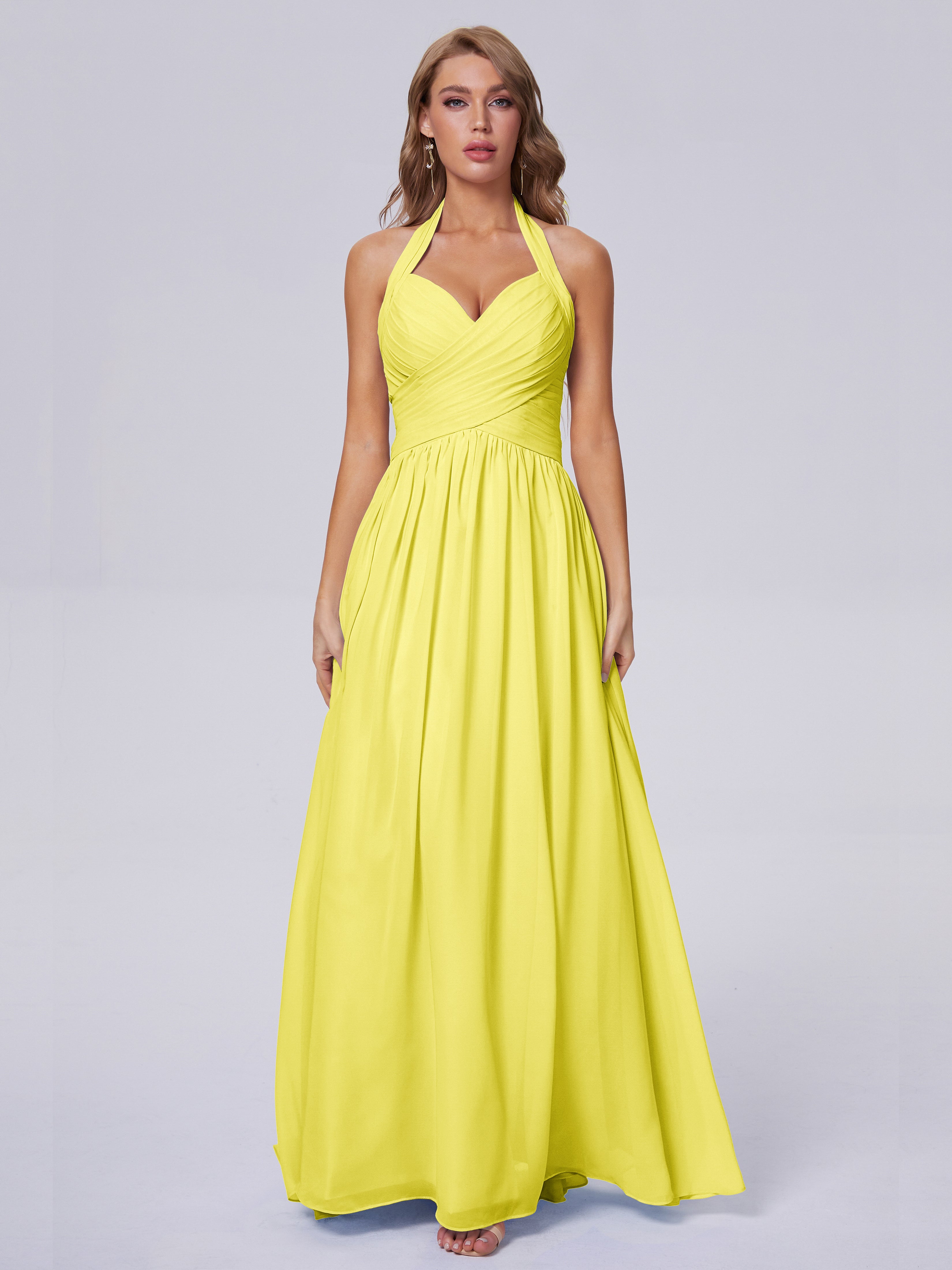 Amaya Pretty Halter Chiffon Long Bridesmaid Dresses