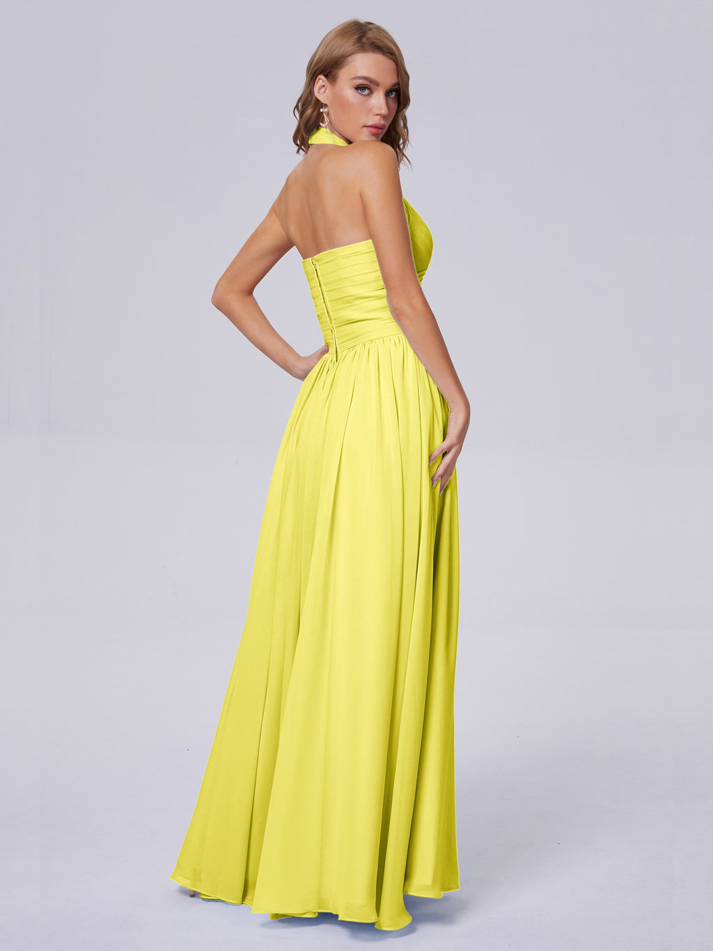 Amaya Pretty Halter Chiffon Long Bridesmaid Dresses