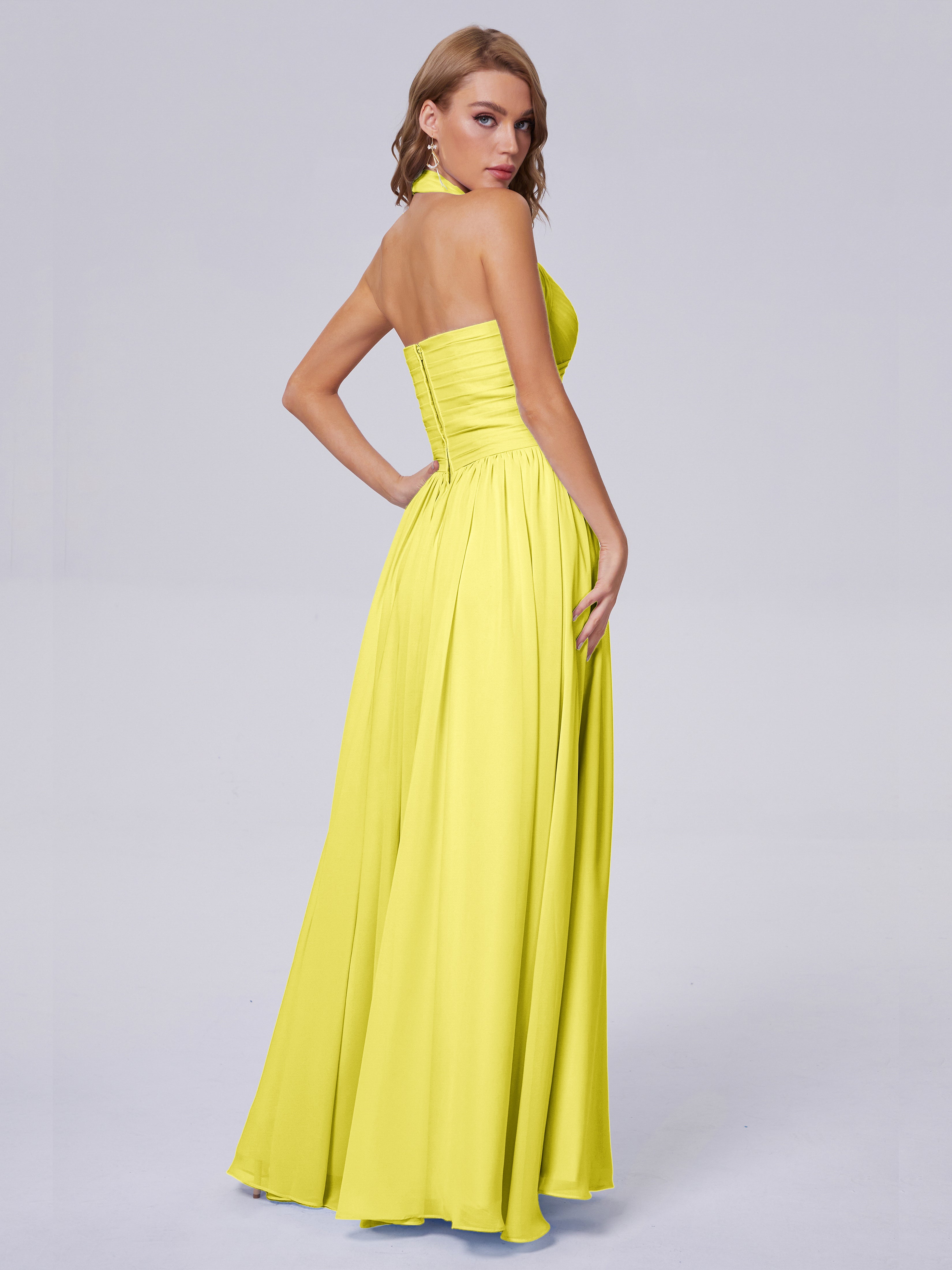 Amaya Pretty Halter Chiffon Long Bridesmaid Dresses