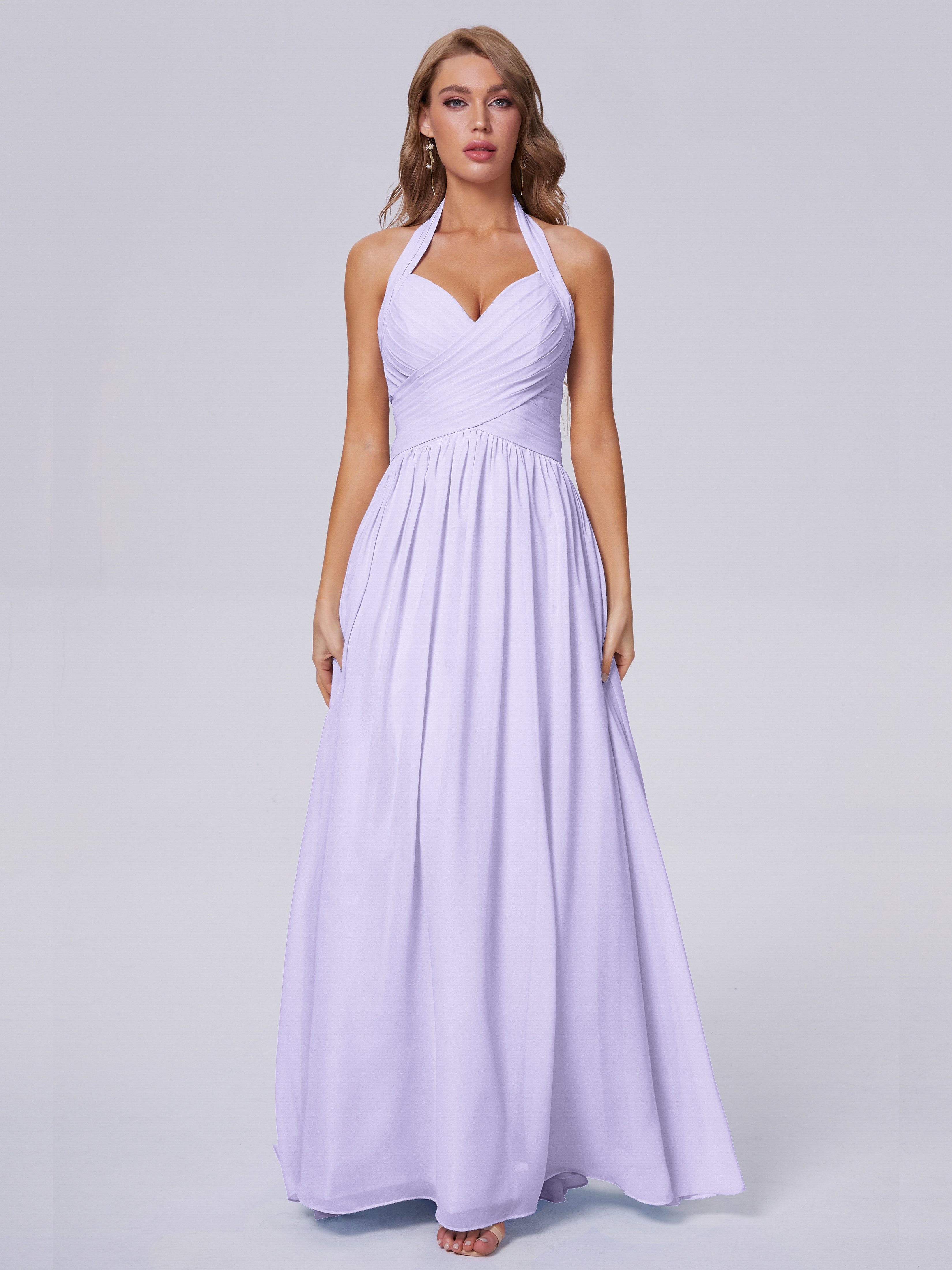 Amaya Pretty Halter Chiffon Long Bridesmaid Dresses