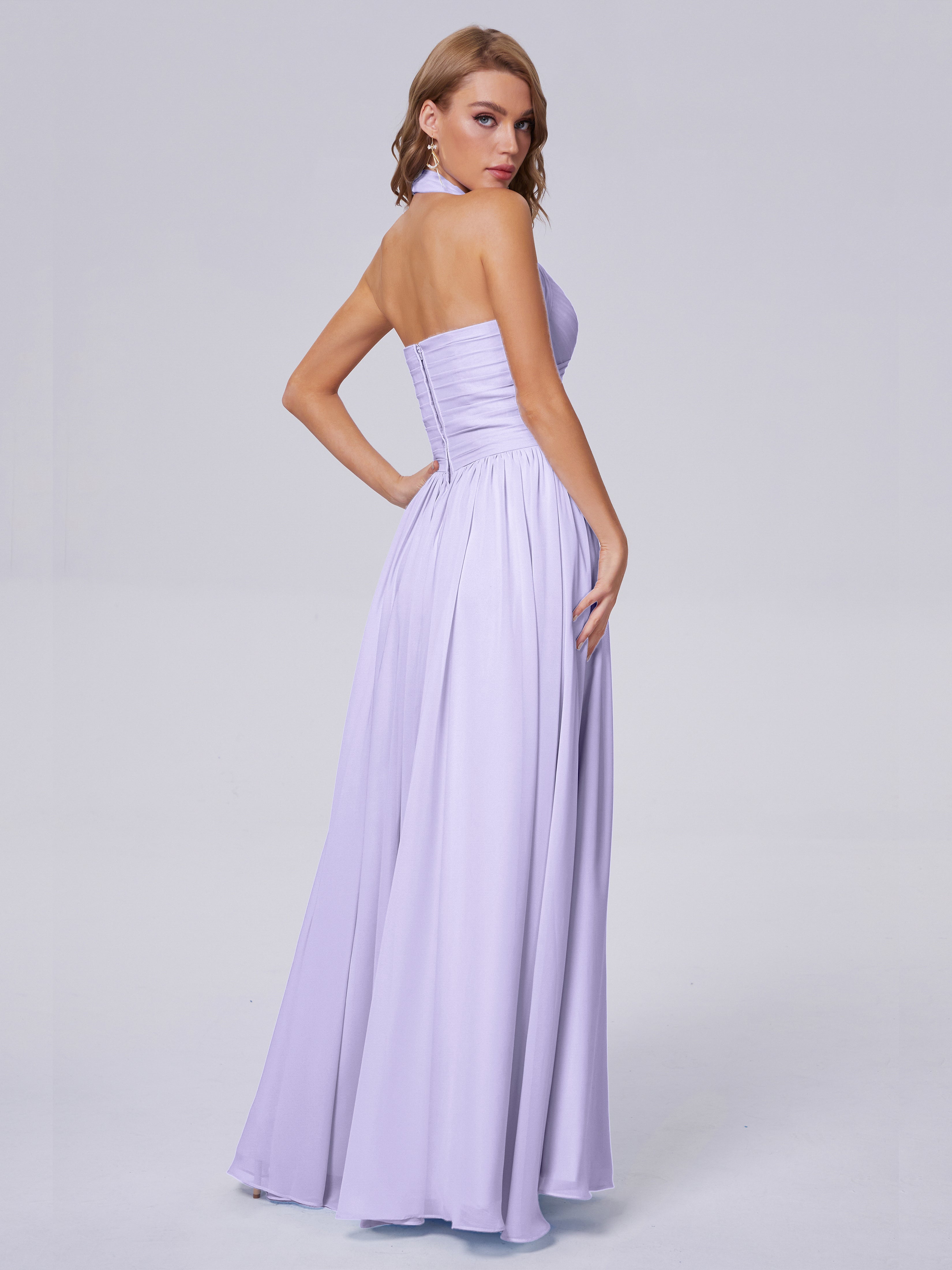 Amaya Pretty Halter Chiffon Long Bridesmaid Dresses