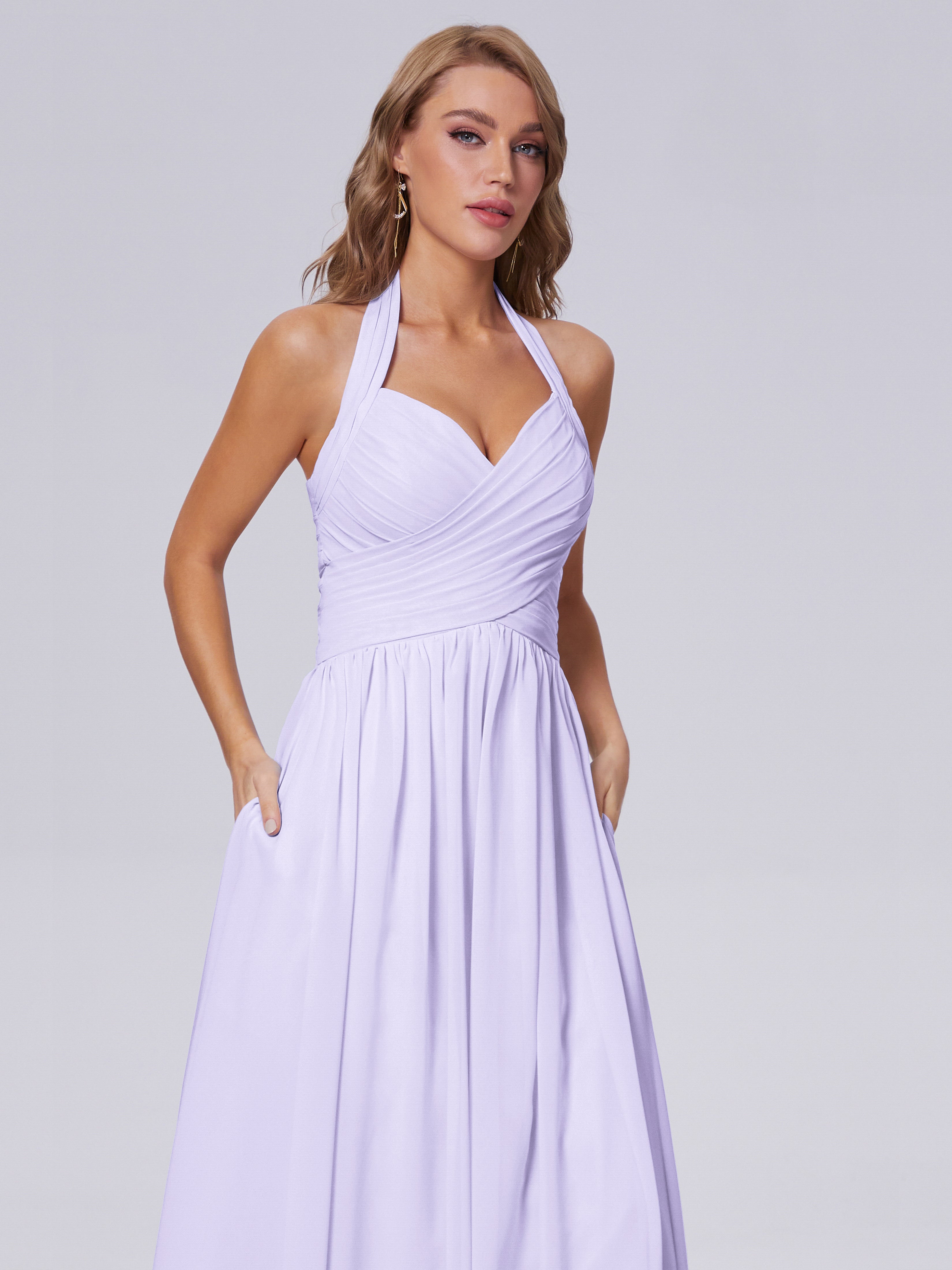 Amaya Pretty Halter Chiffon Long Bridesmaid Dresses