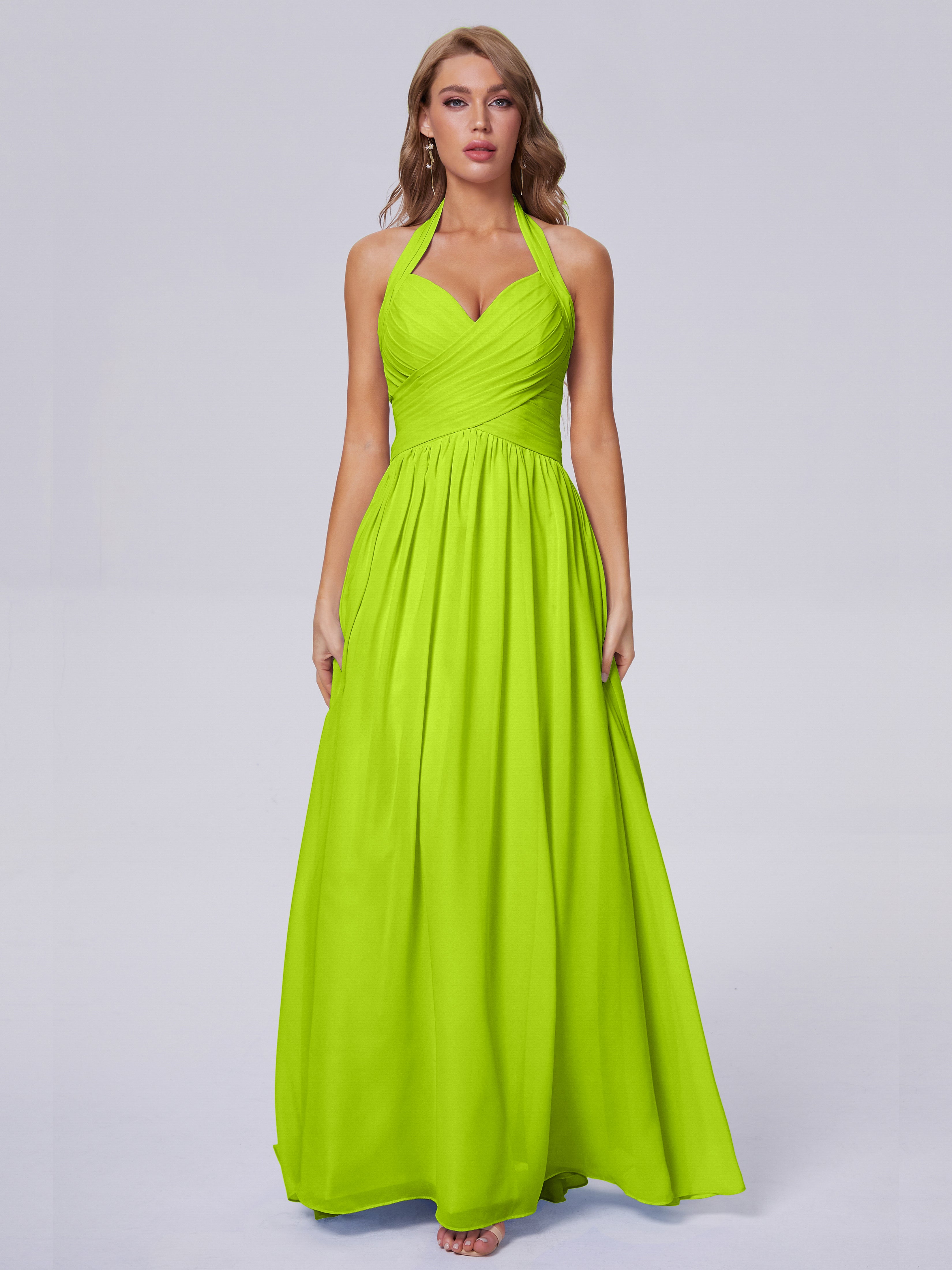 Amaya Pretty Halter Chiffon Long Bridesmaid Dresses