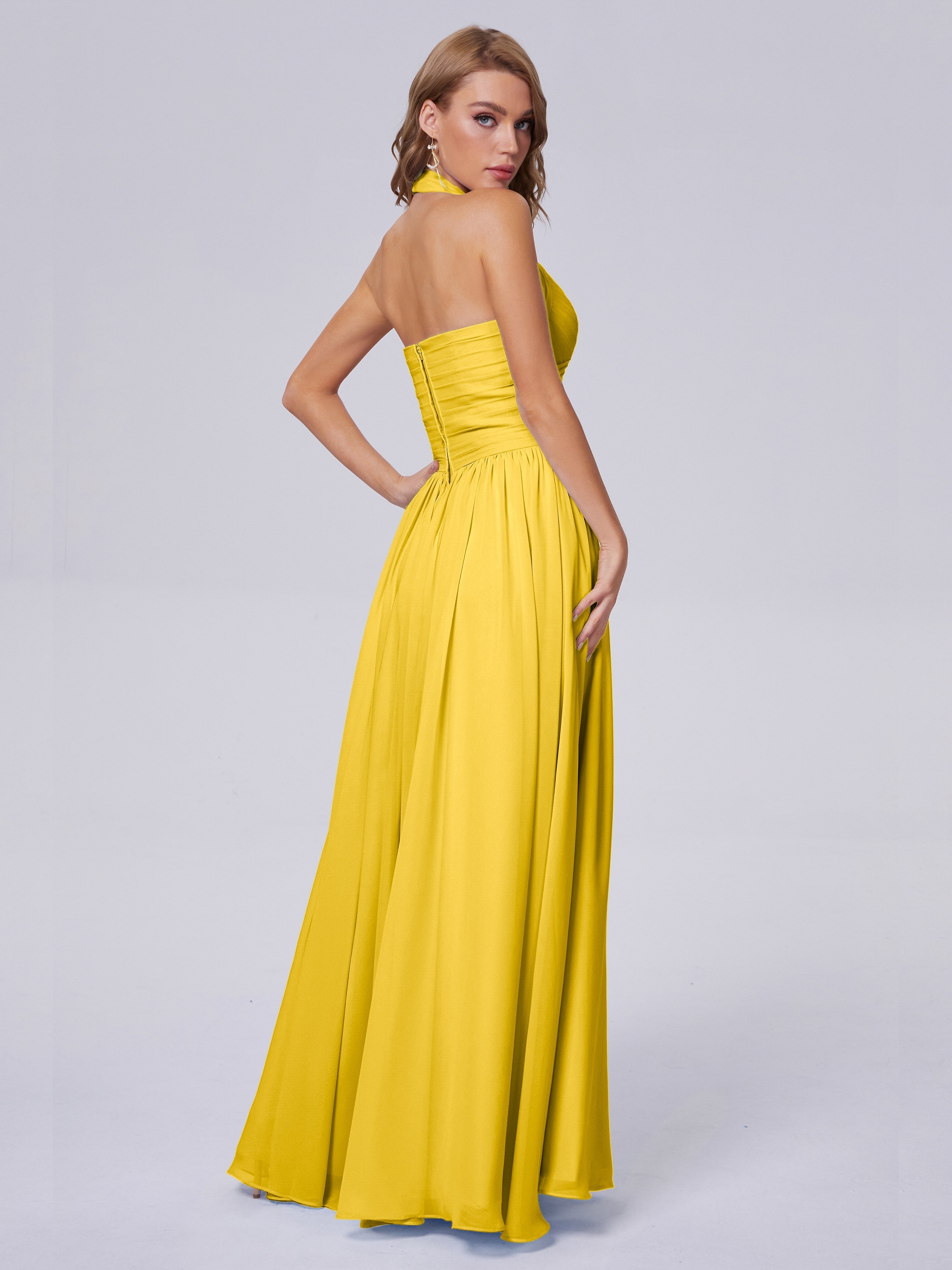 Amaya Pretty Halter Chiffon Long Bridesmaid Dresses