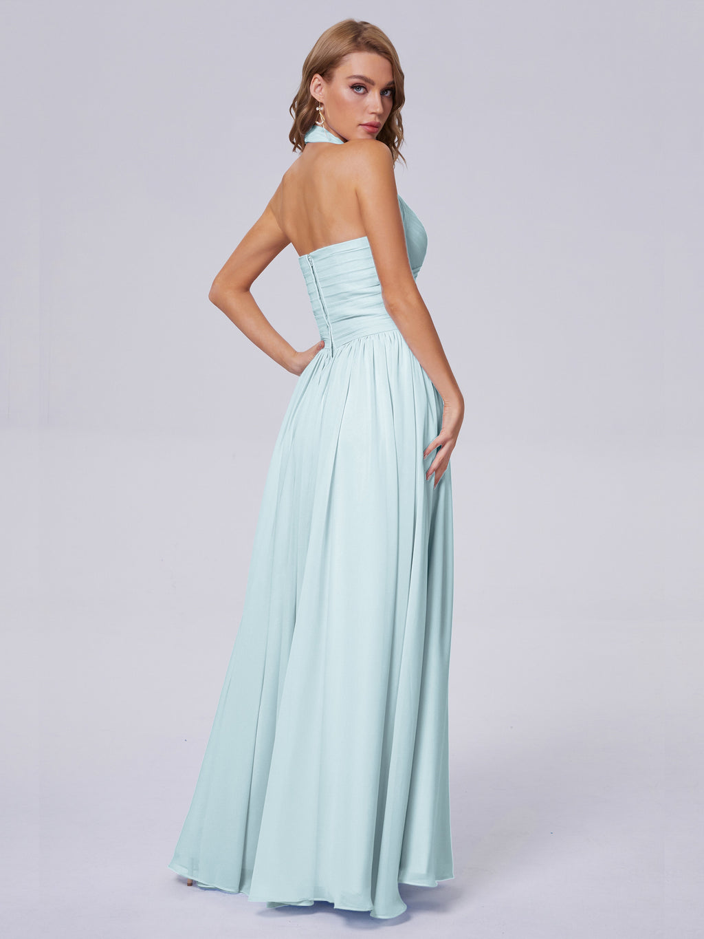 Amaya Pretty Halter Chiffon Long Bridesmaid Dresses