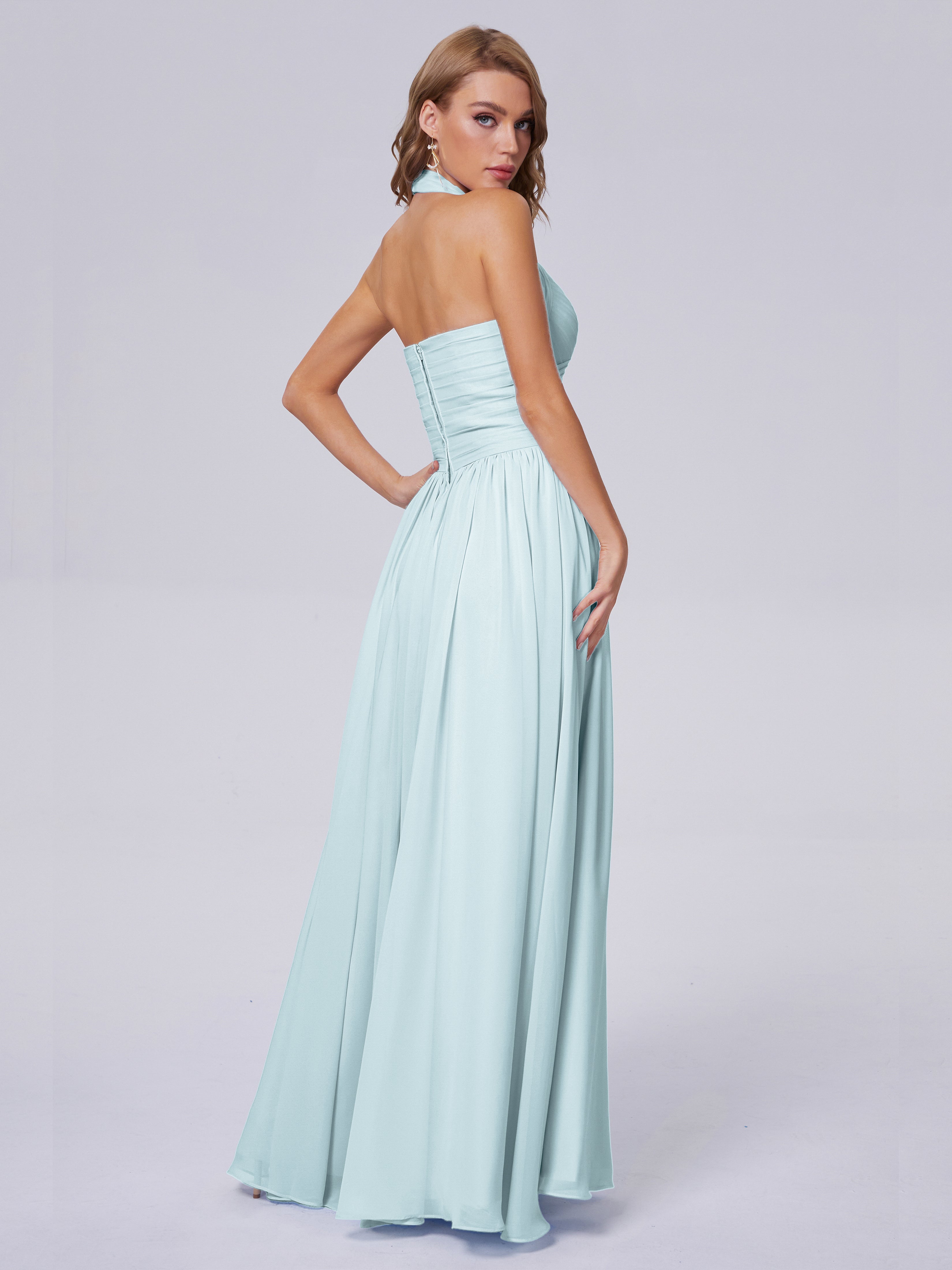 Amaya Pretty Halter Chiffon Long Bridesmaid Dresses