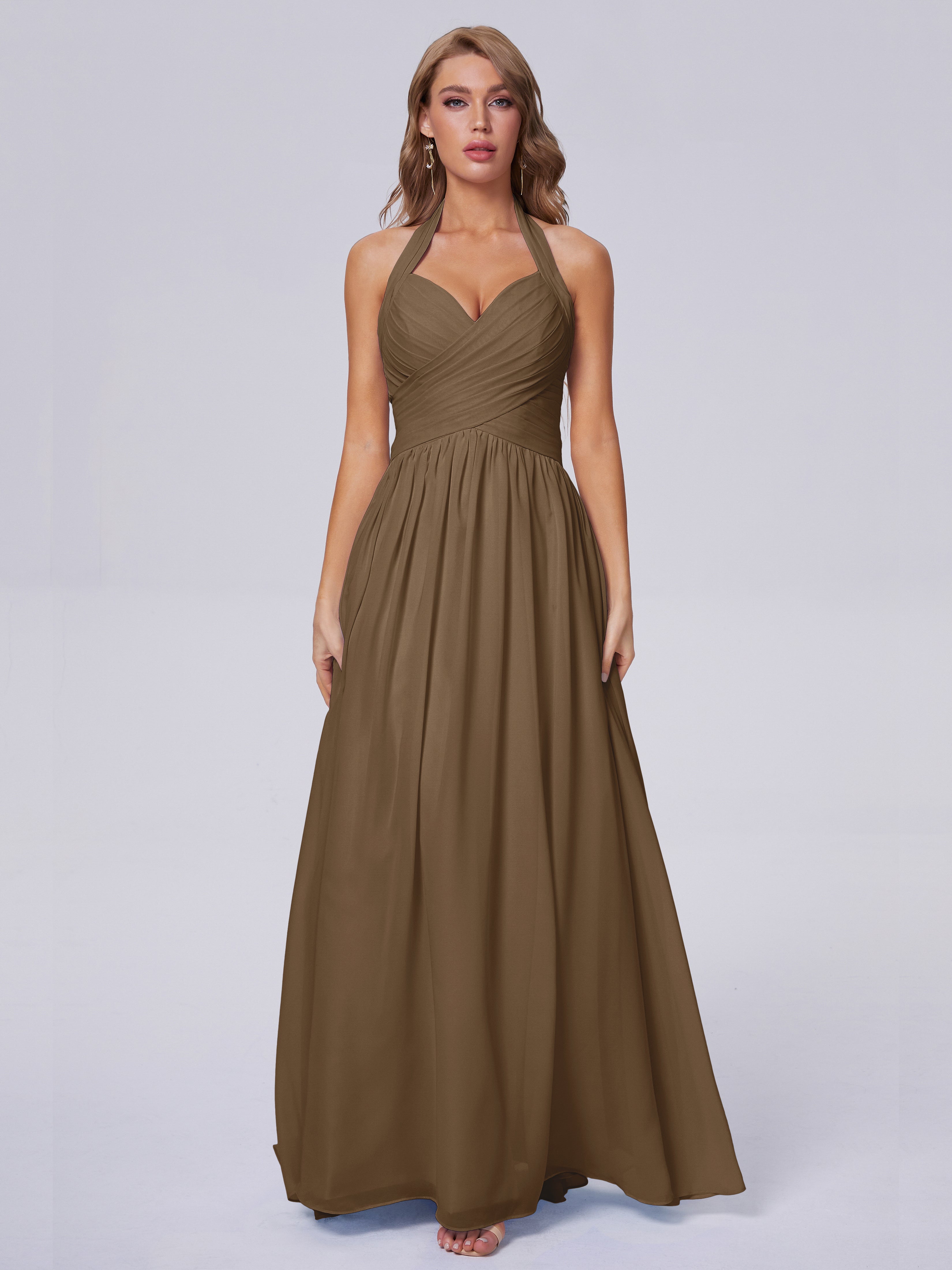 Amaya Pretty Halter Chiffon Long Bridesmaid Dresses