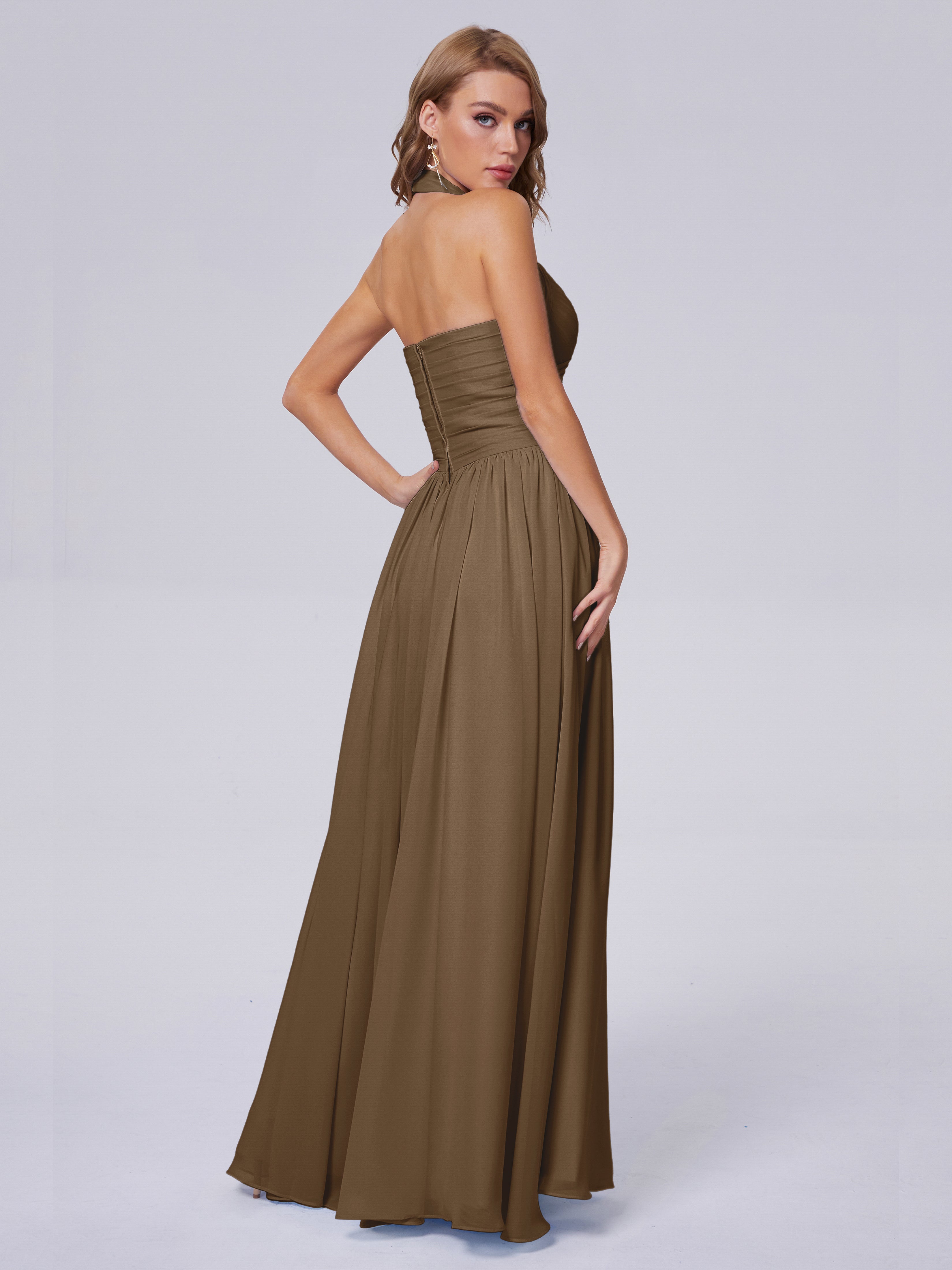 Amaya Pretty Halter Chiffon Long Bridesmaid Dresses