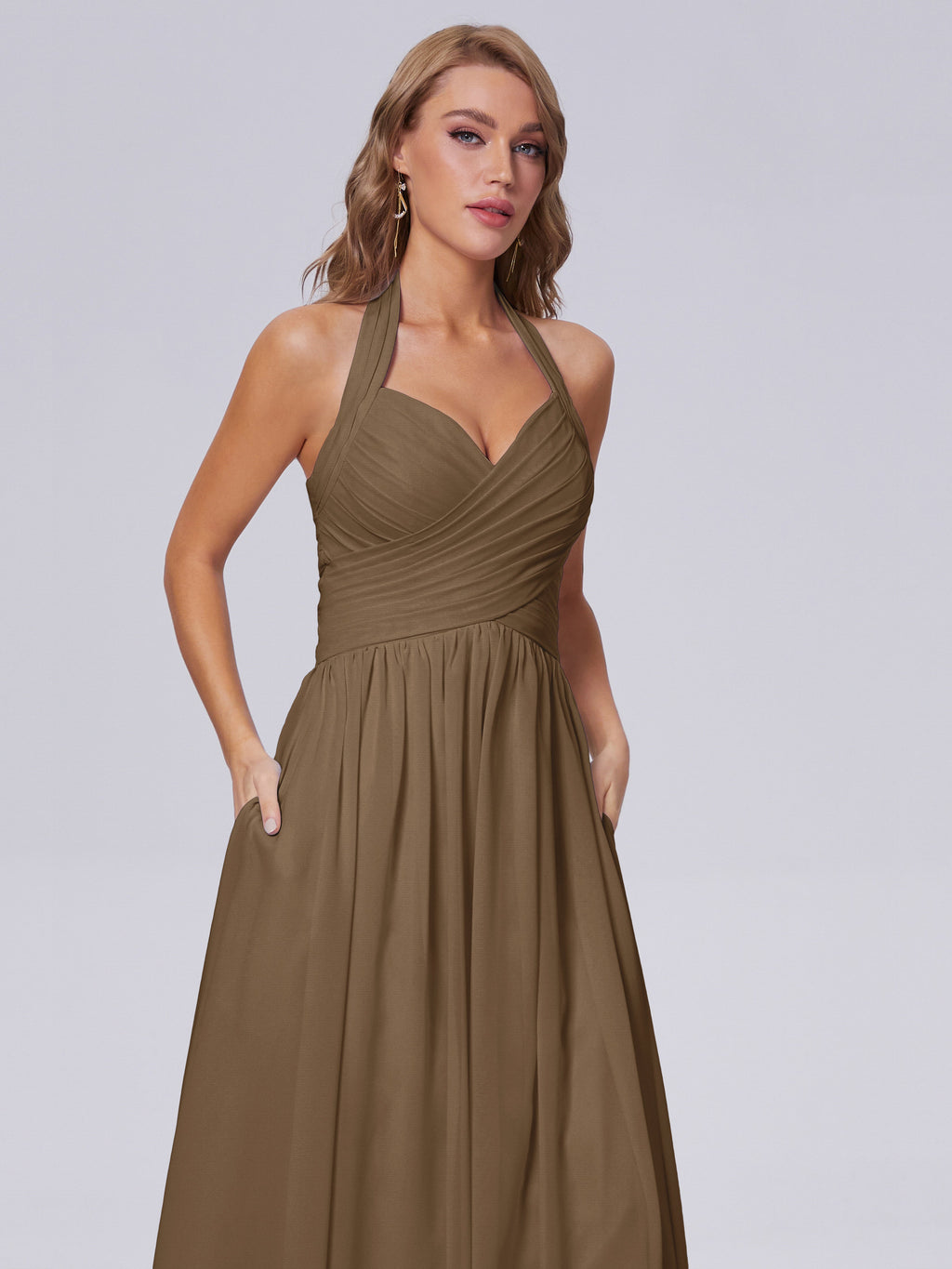 Amaya Pretty Halter Chiffon Long Bridesmaid Dresses