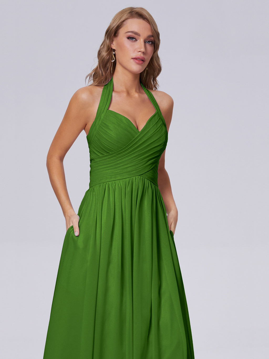 Amaya Pretty Halter Chiffon Long Bridesmaid Dresses