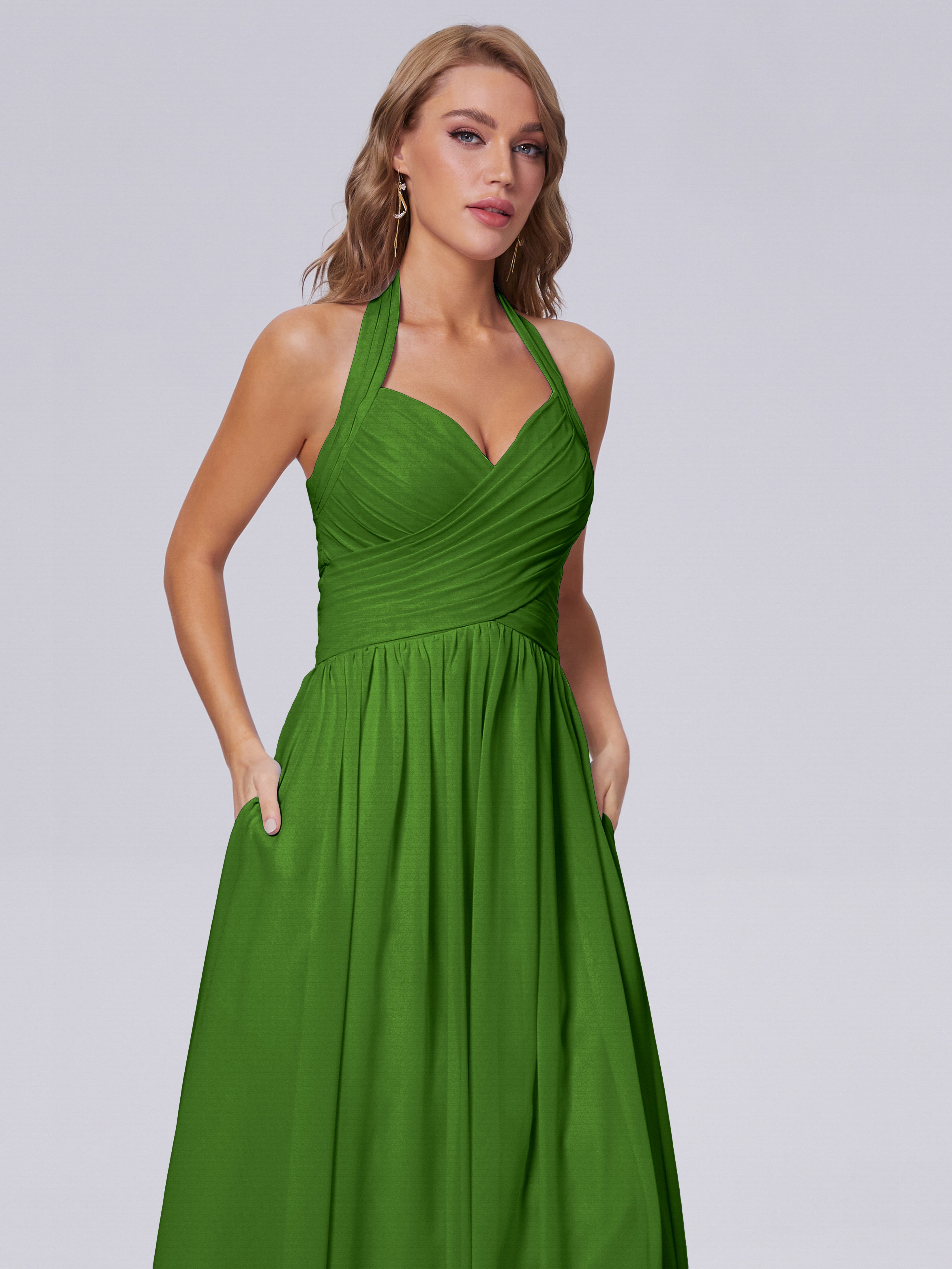 Amaya Pretty Halter Chiffon Long Bridesmaid Dresses