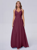 Amaya Pretty Halter Chiffon Long Bridesmaid Dresses