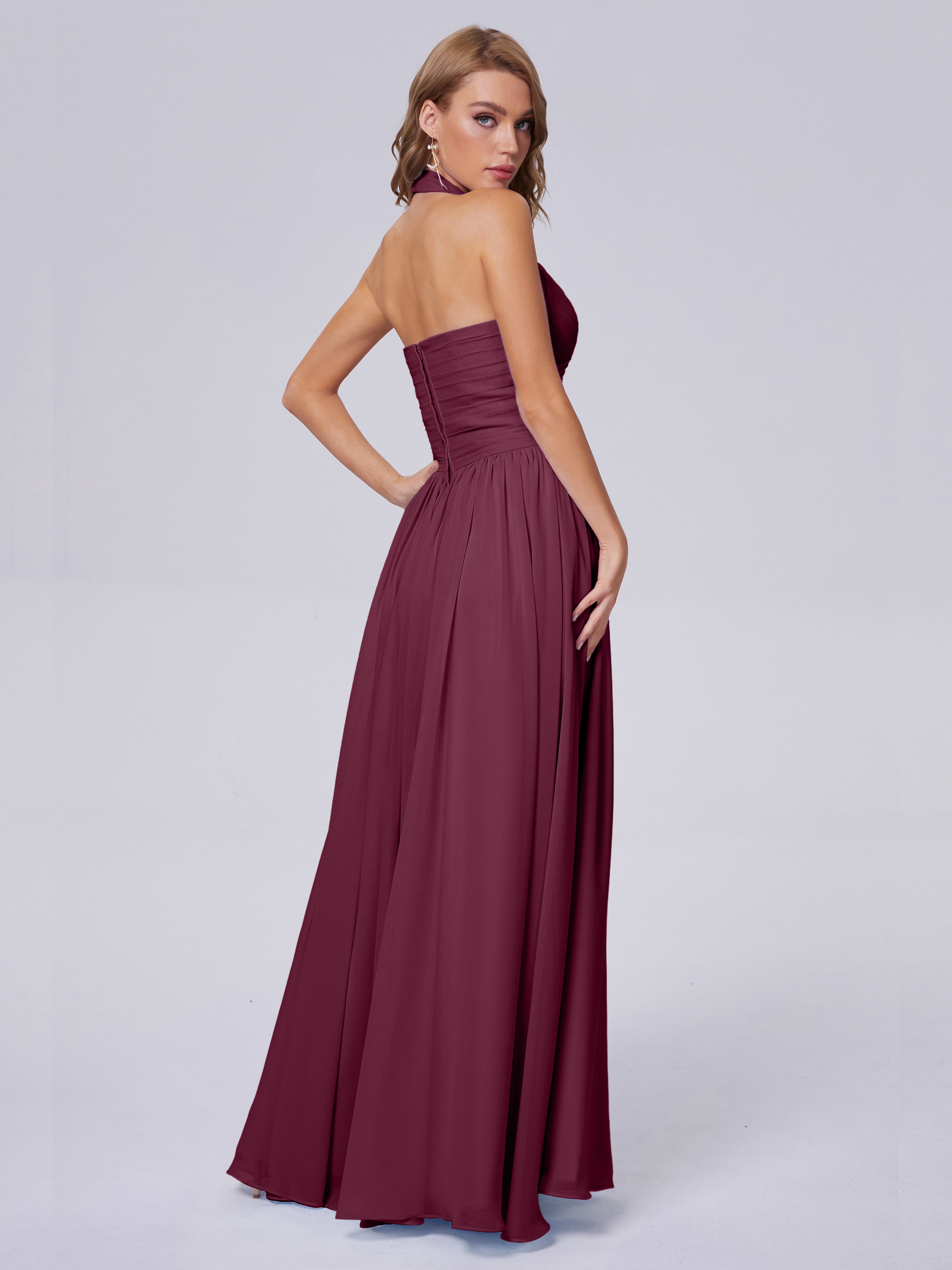 Amaya Pretty Halter Chiffon Long Bridesmaid Dresses