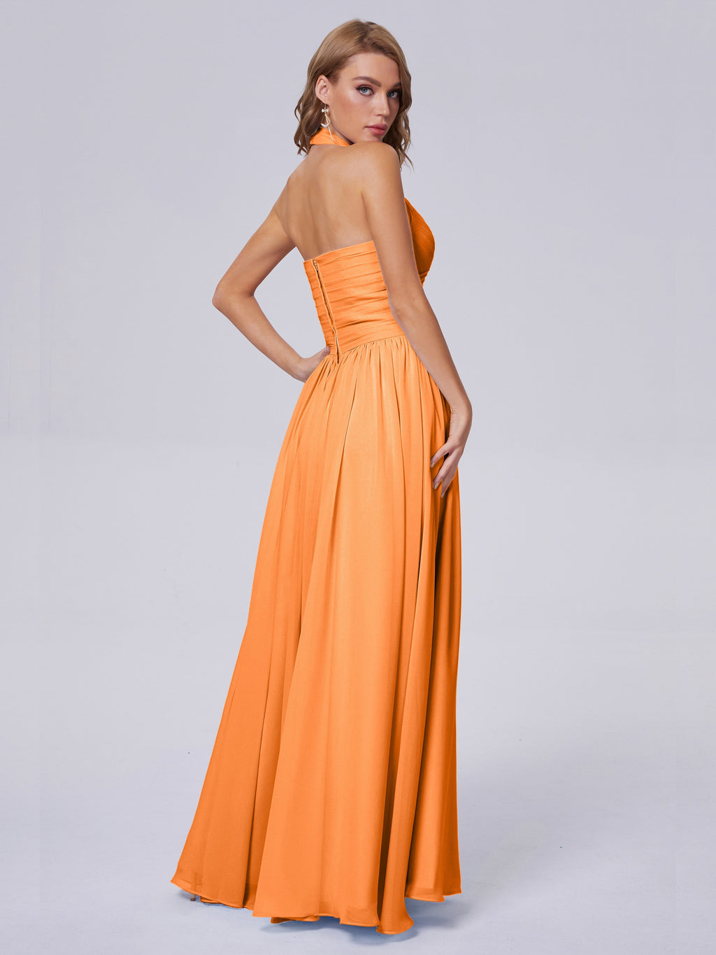 Amaya Pretty Halter Chiffon Long Bridesmaid Dresses
