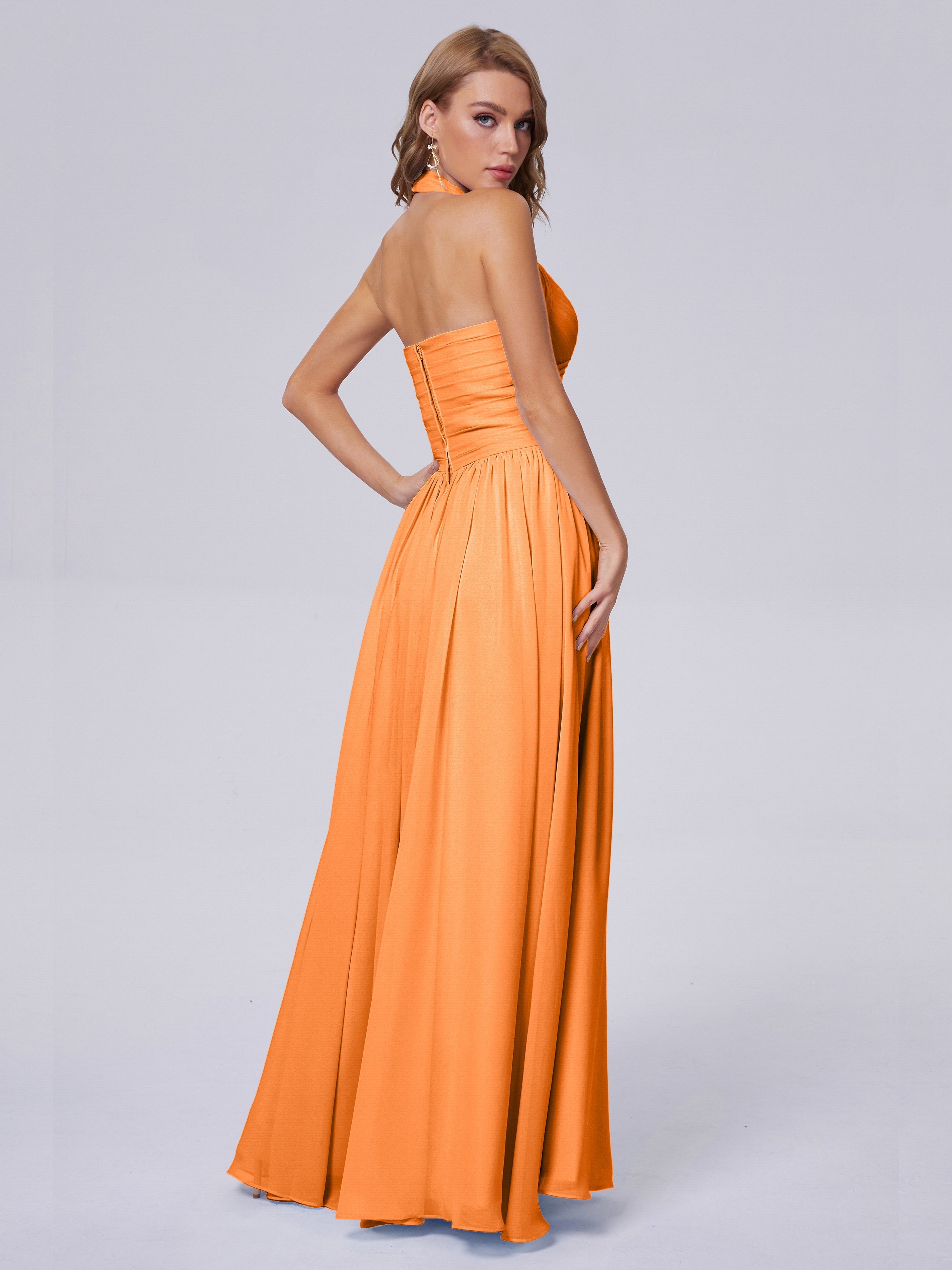 Amaya Pretty Halter Chiffon Long Bridesmaid Dresses