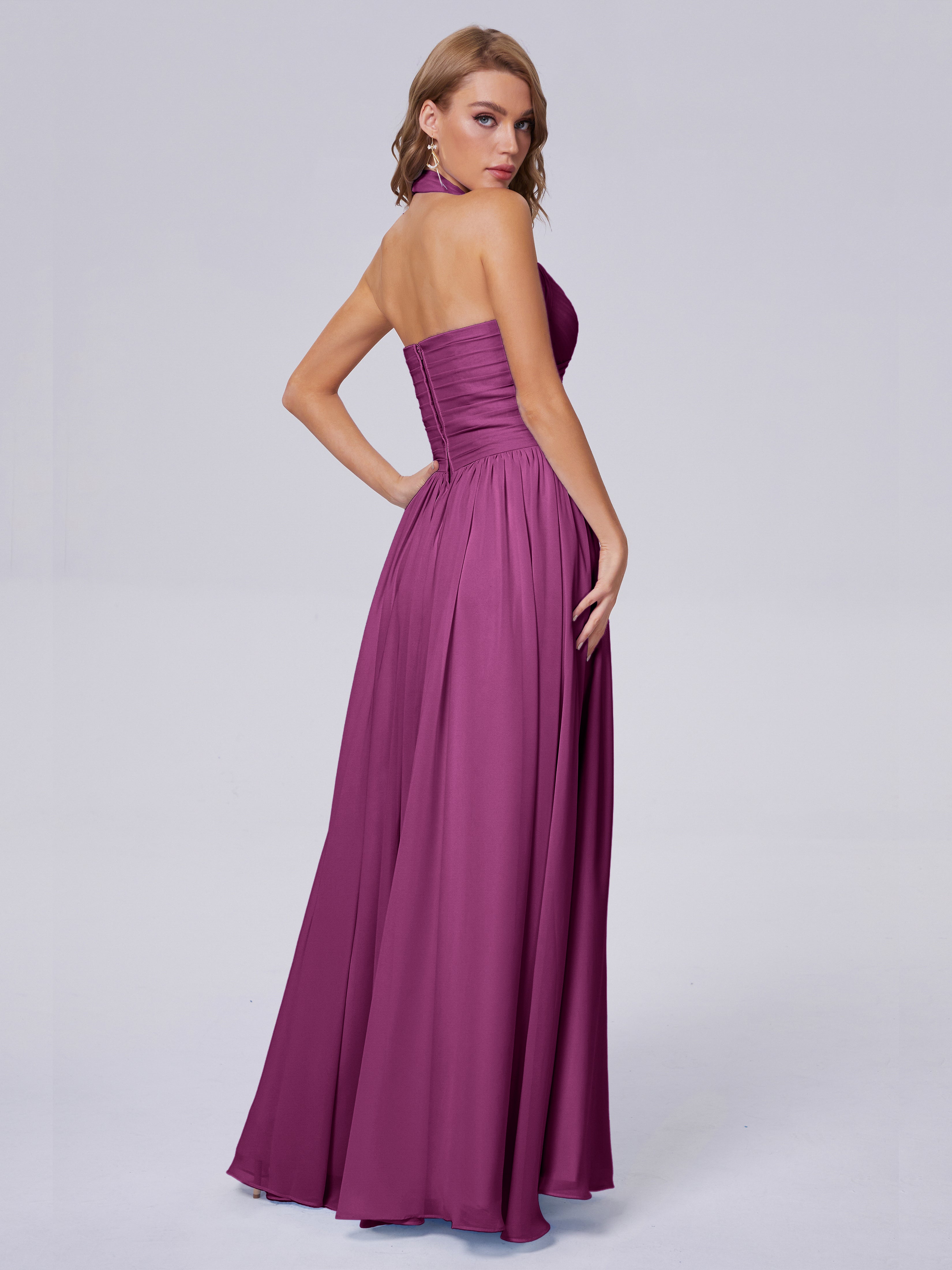 Amaya Pretty Halter Chiffon Long Bridesmaid Dresses