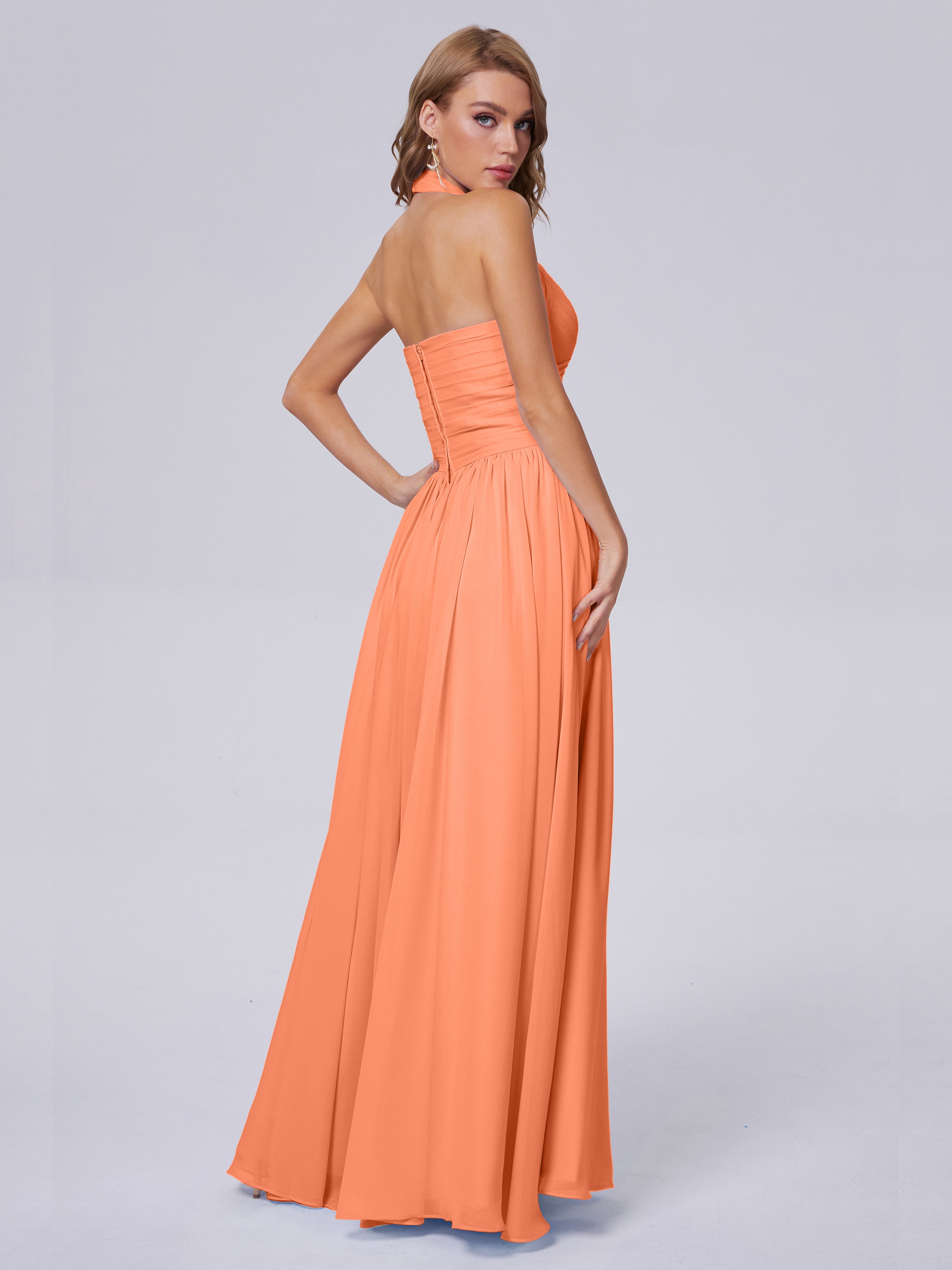 Amaya Pretty Halter Chiffon Long Bridesmaid Dresses