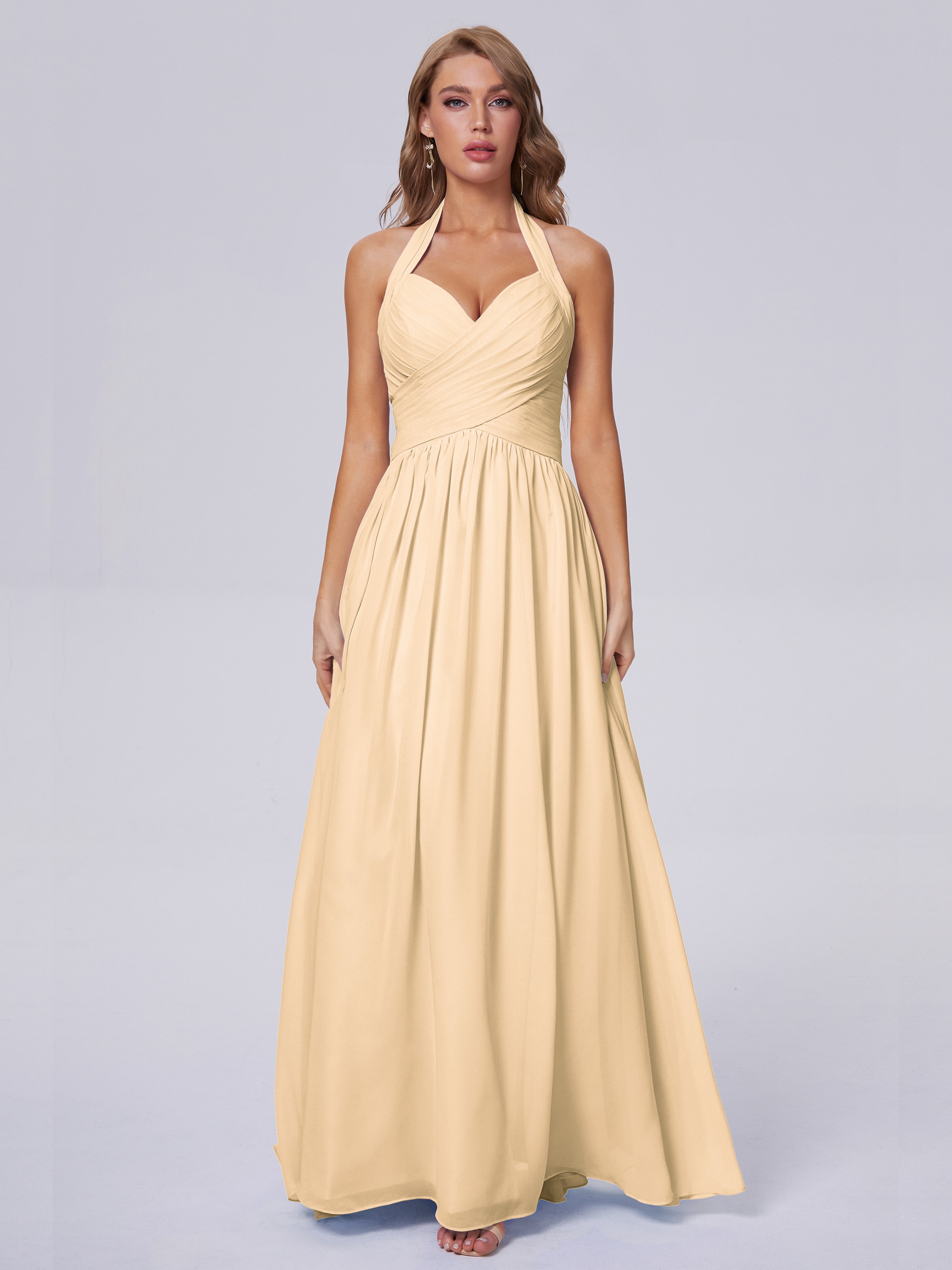 Amaya Pretty Halter Chiffon Long Bridesmaid Dresses