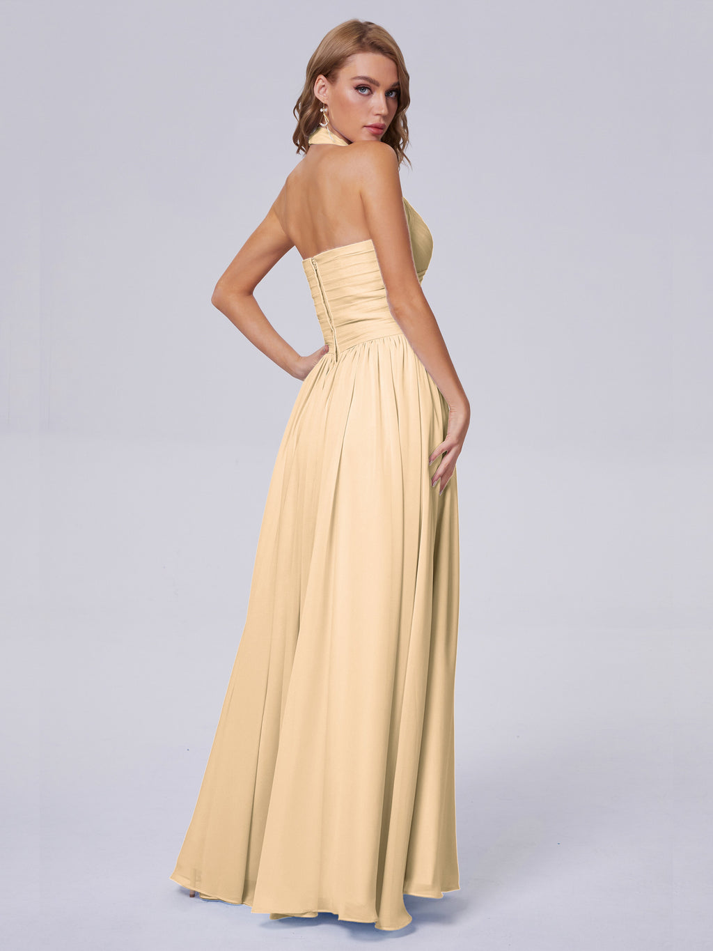 Amaya Pretty Halter Chiffon Long Bridesmaid Dresses