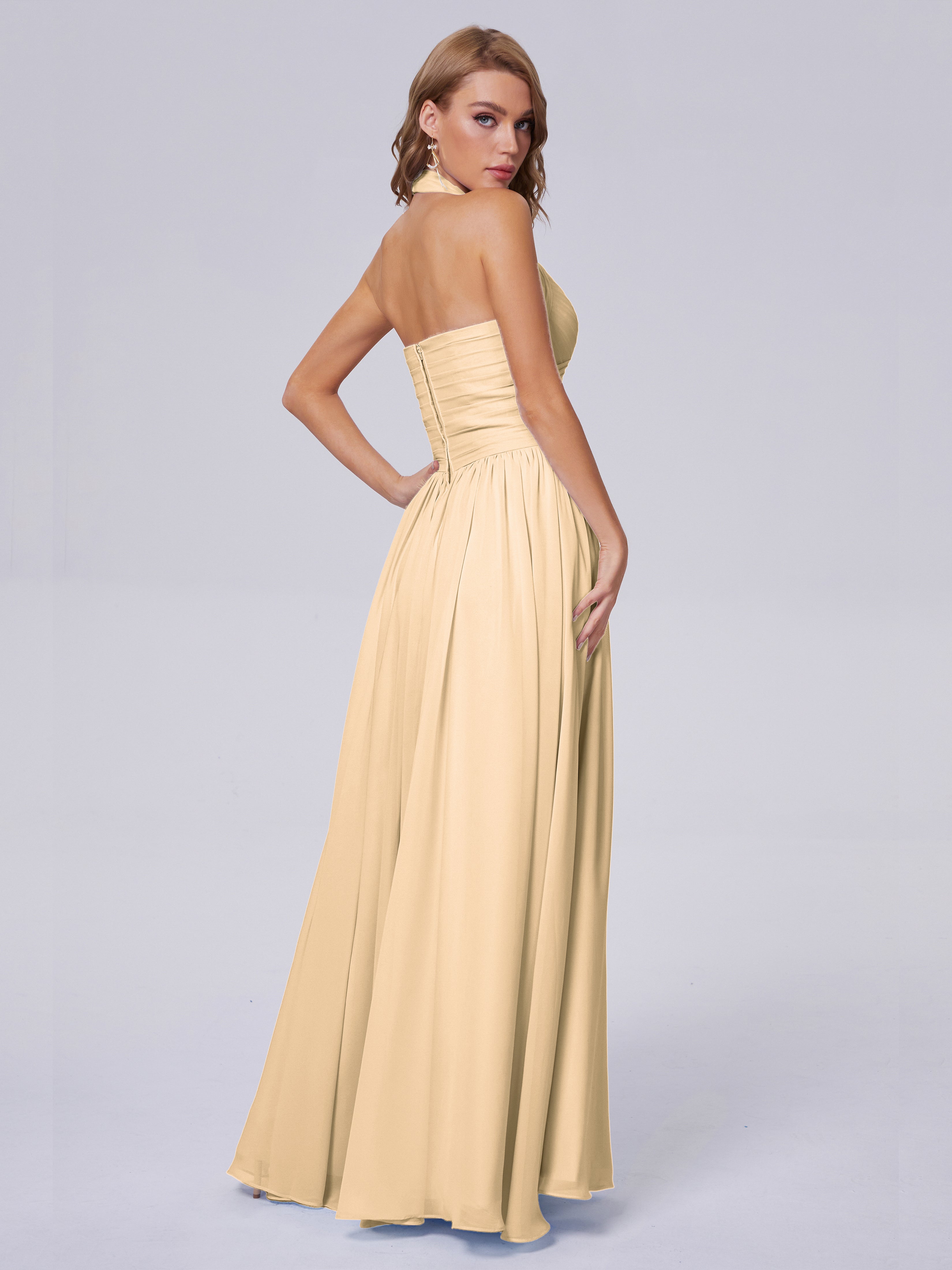 Amaya Pretty Halter Chiffon Long Bridesmaid Dresses