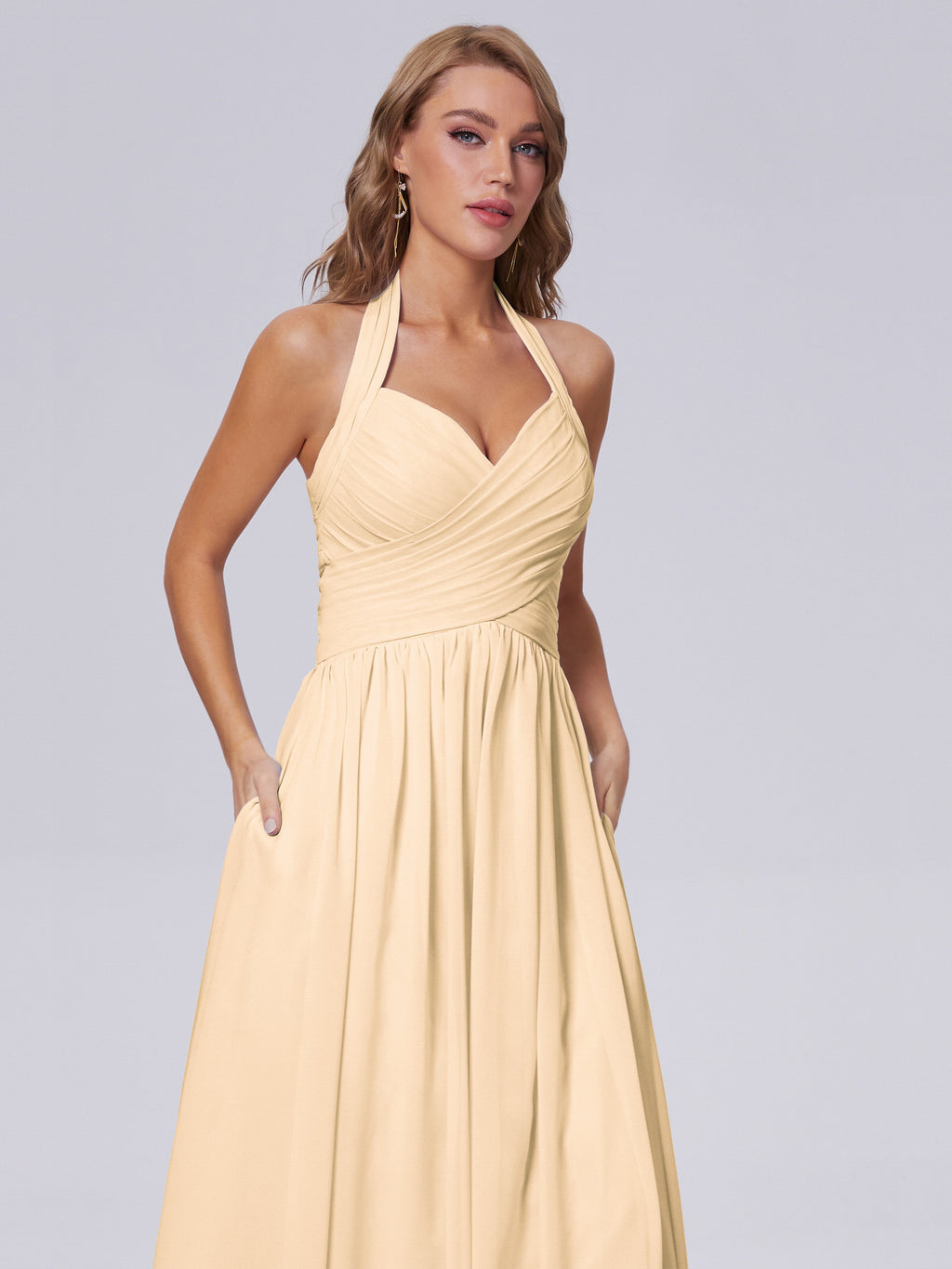 Amaya Pretty Halter Chiffon Long Bridesmaid Dresses