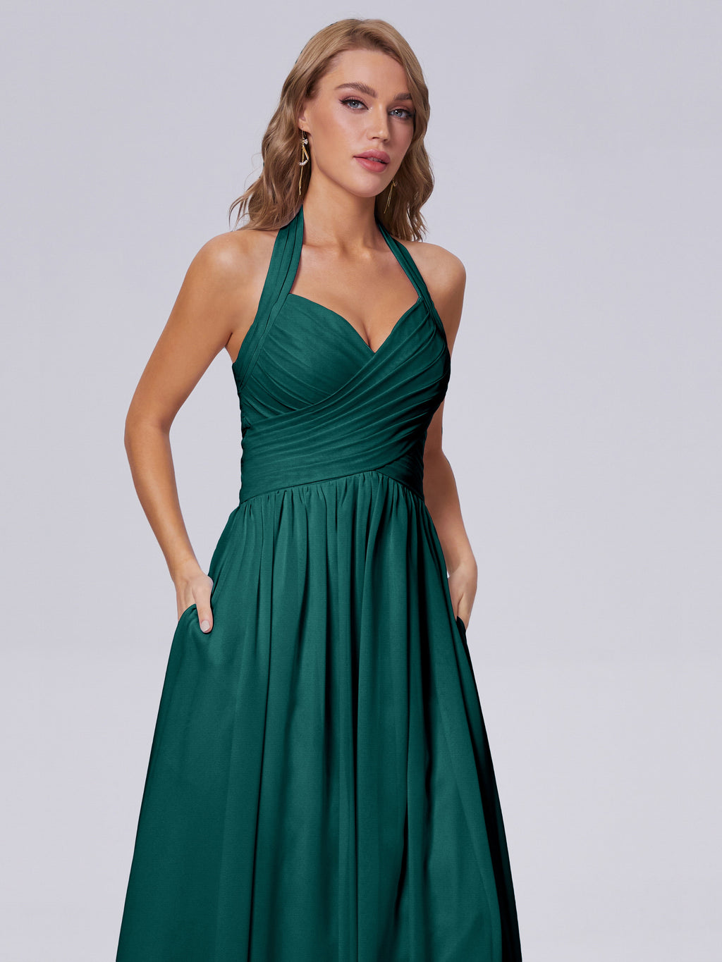 Amaya Pretty Halter Chiffon Long Bridesmaid Dresses