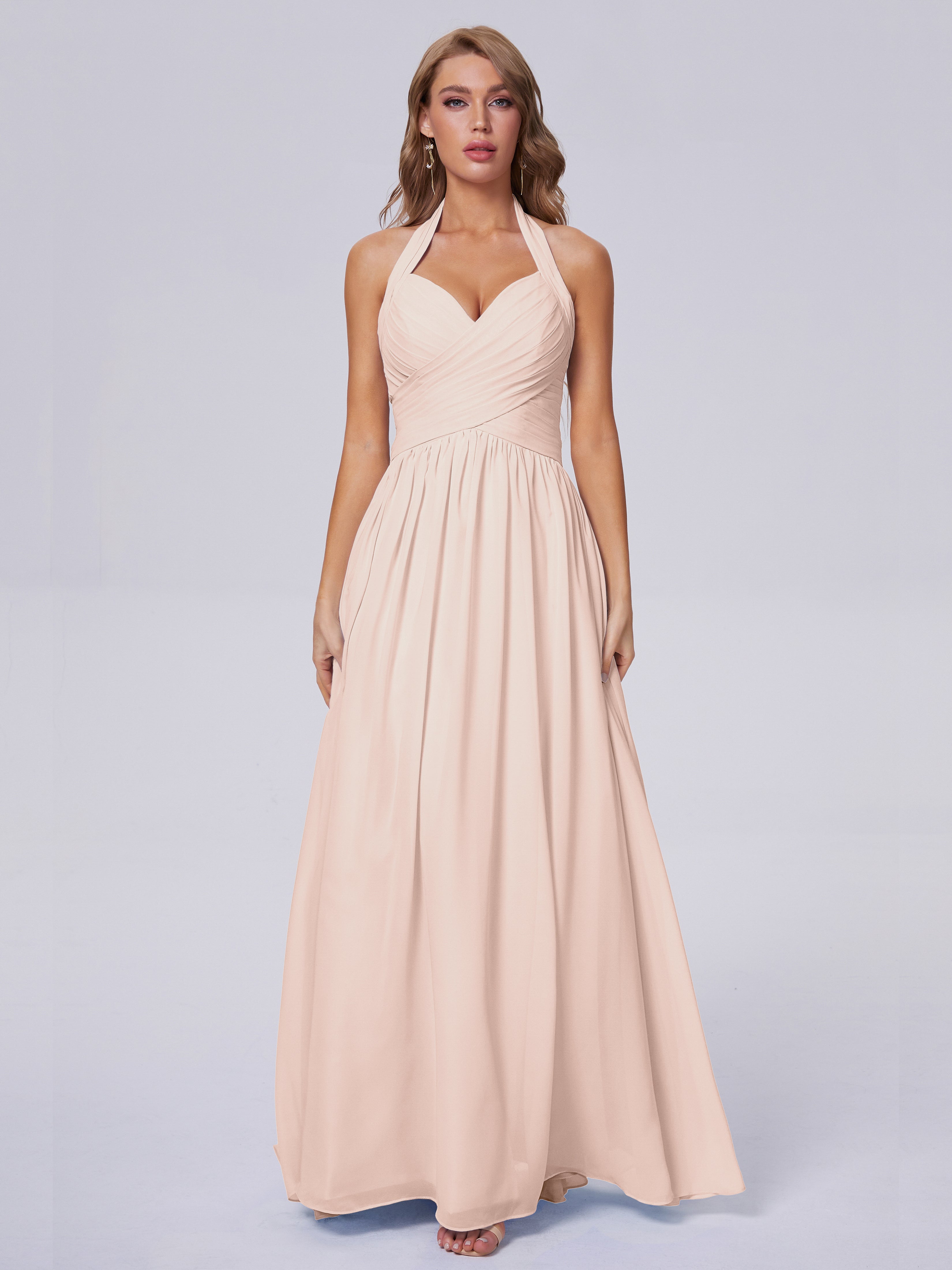 Amaya Pretty Halter Chiffon Long Bridesmaid Dresses
