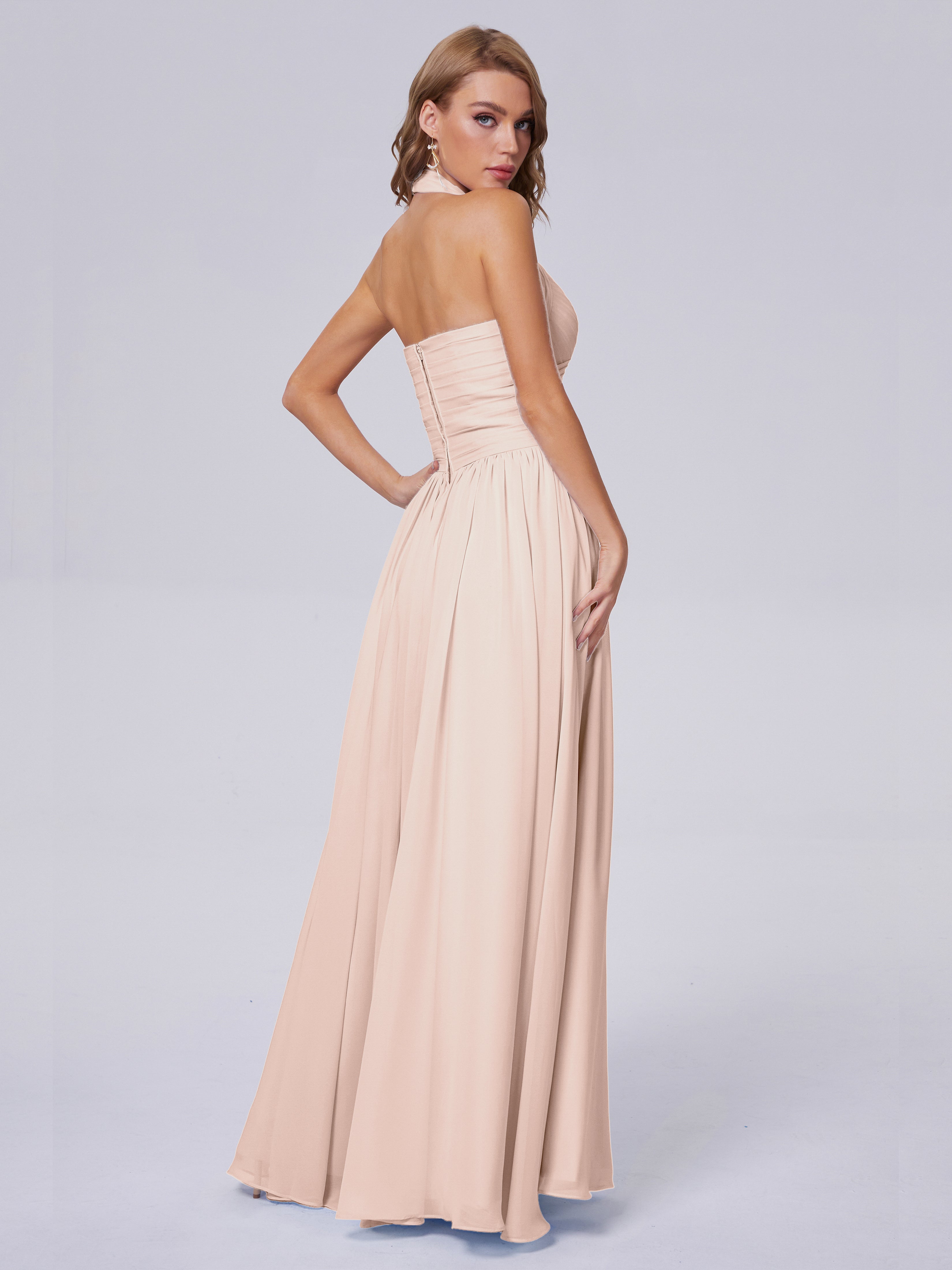 Amaya Pretty Halter Chiffon Long Bridesmaid Dresses