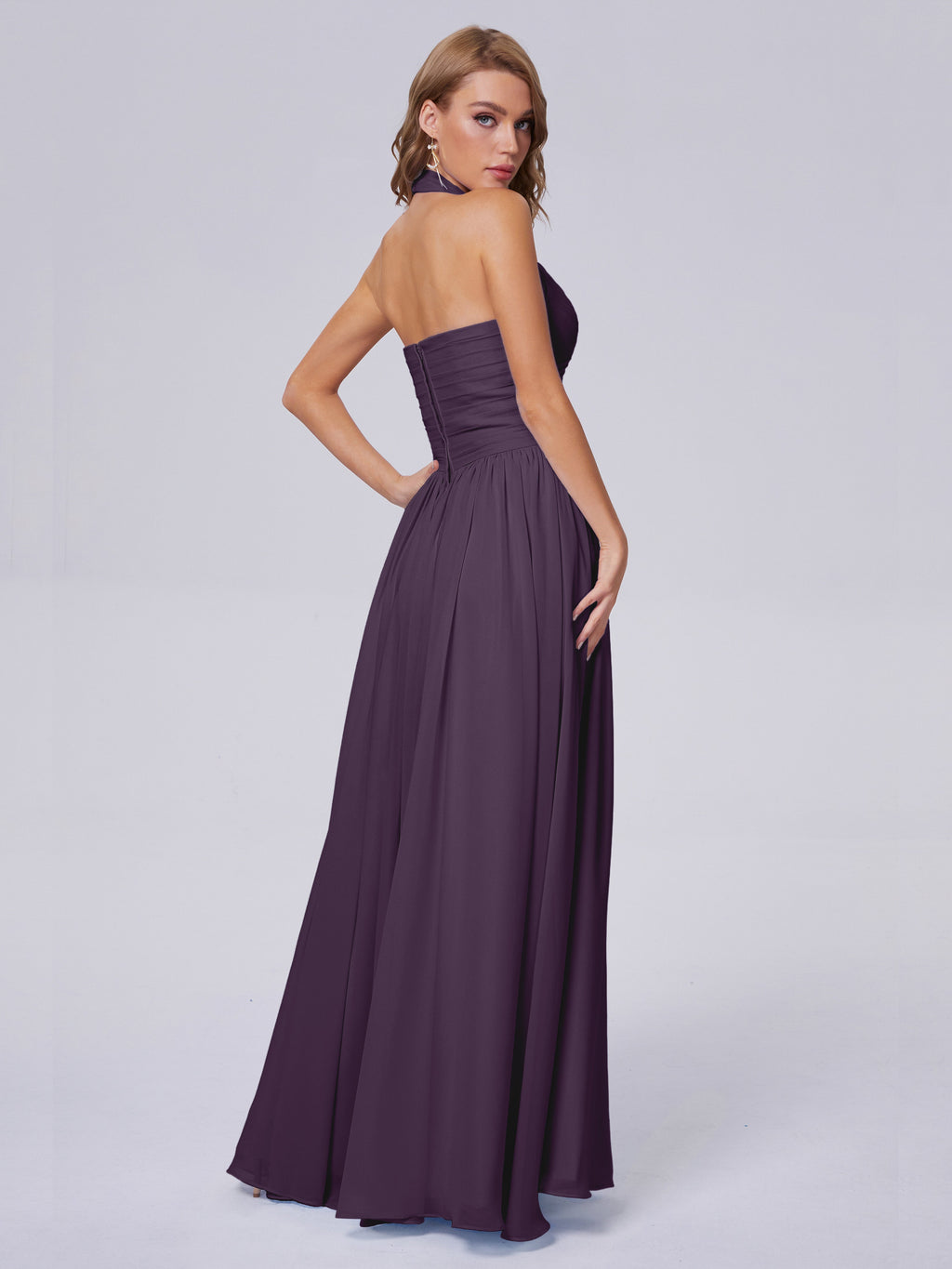 Amaya Pretty Halter Chiffon Long Bridesmaid Dresses