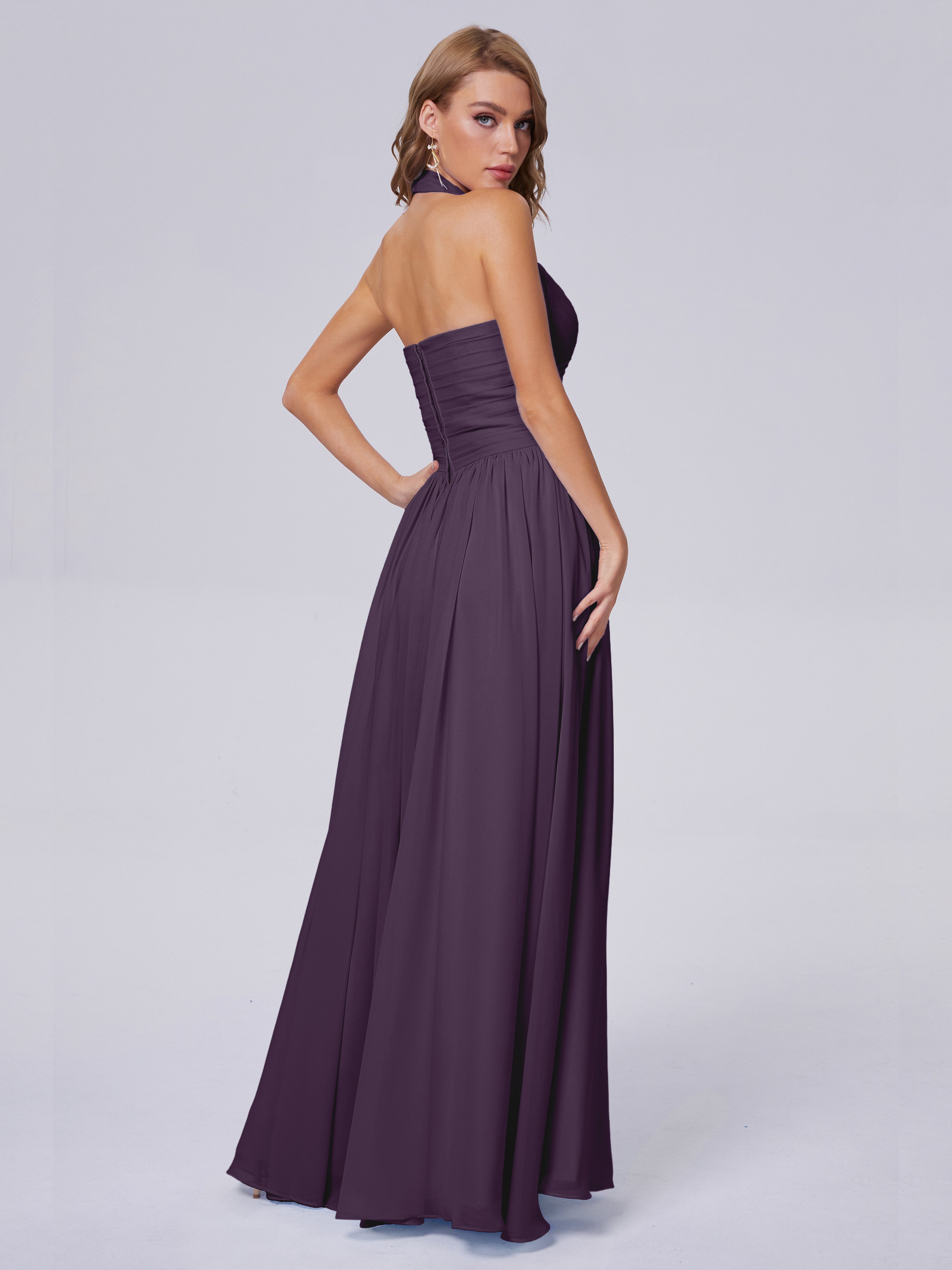 Amaya Pretty Halter Chiffon Long Bridesmaid Dresses