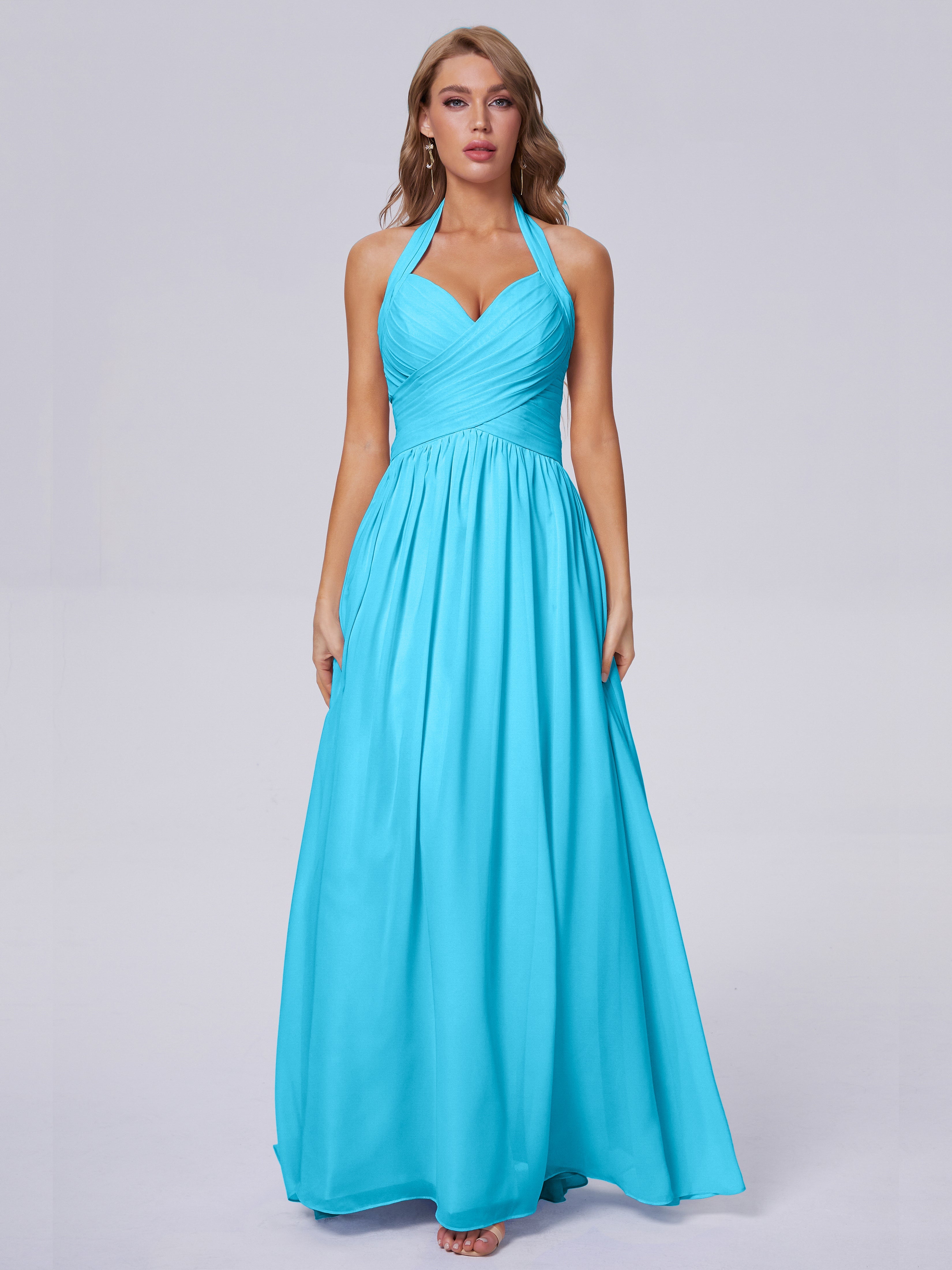 Amaya Pretty Halter Chiffon Long Bridesmaid Dresses