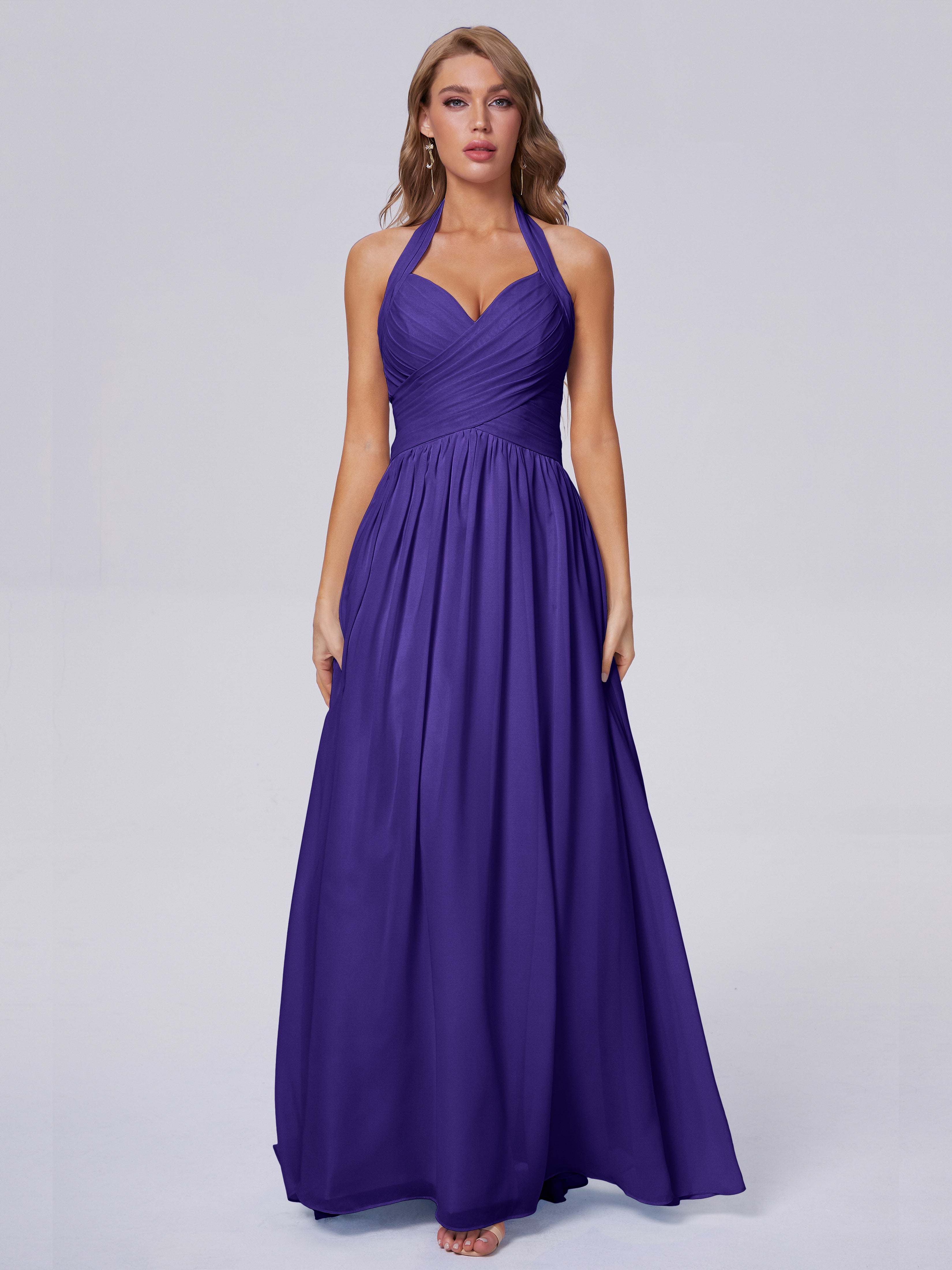 Amaya Pretty Halter Chiffon Long Bridesmaid Dresses