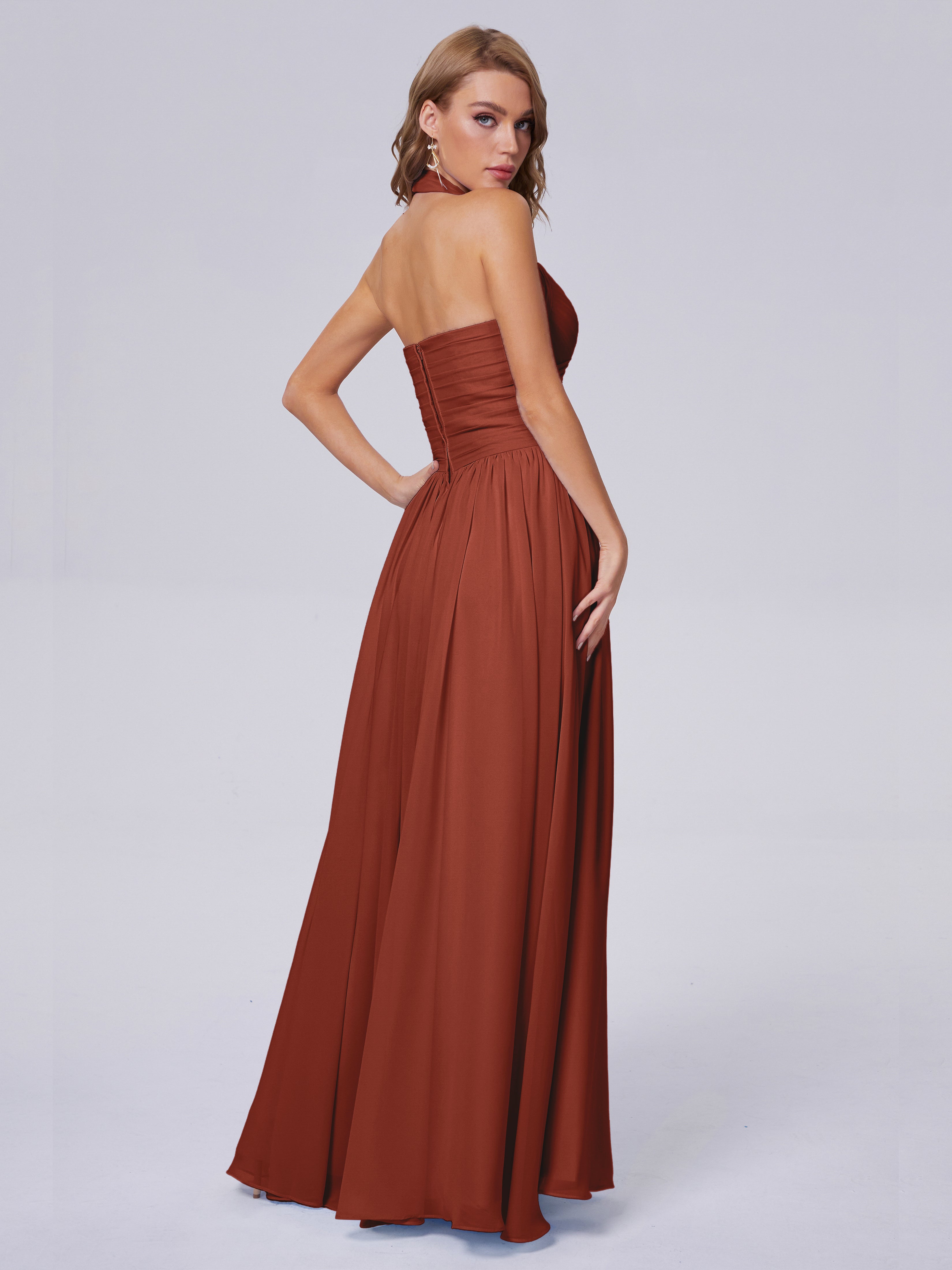 Amaya Pretty Halter Chiffon Long Bridesmaid Dresses