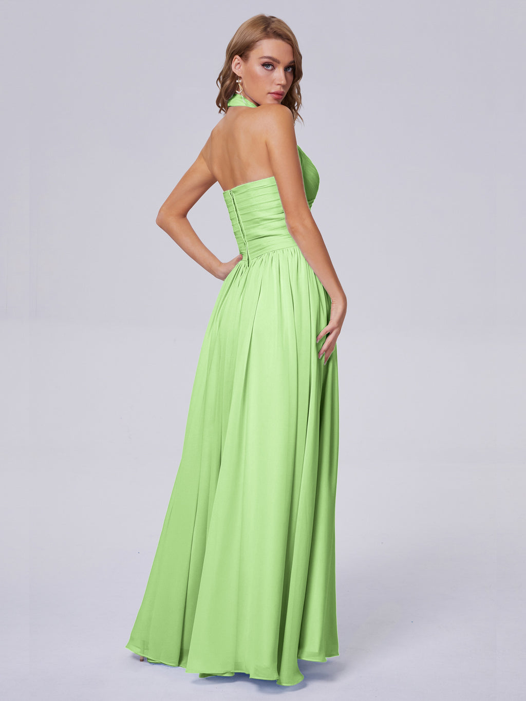 Amaya Pretty Halter Chiffon Long Bridesmaid Dresses
