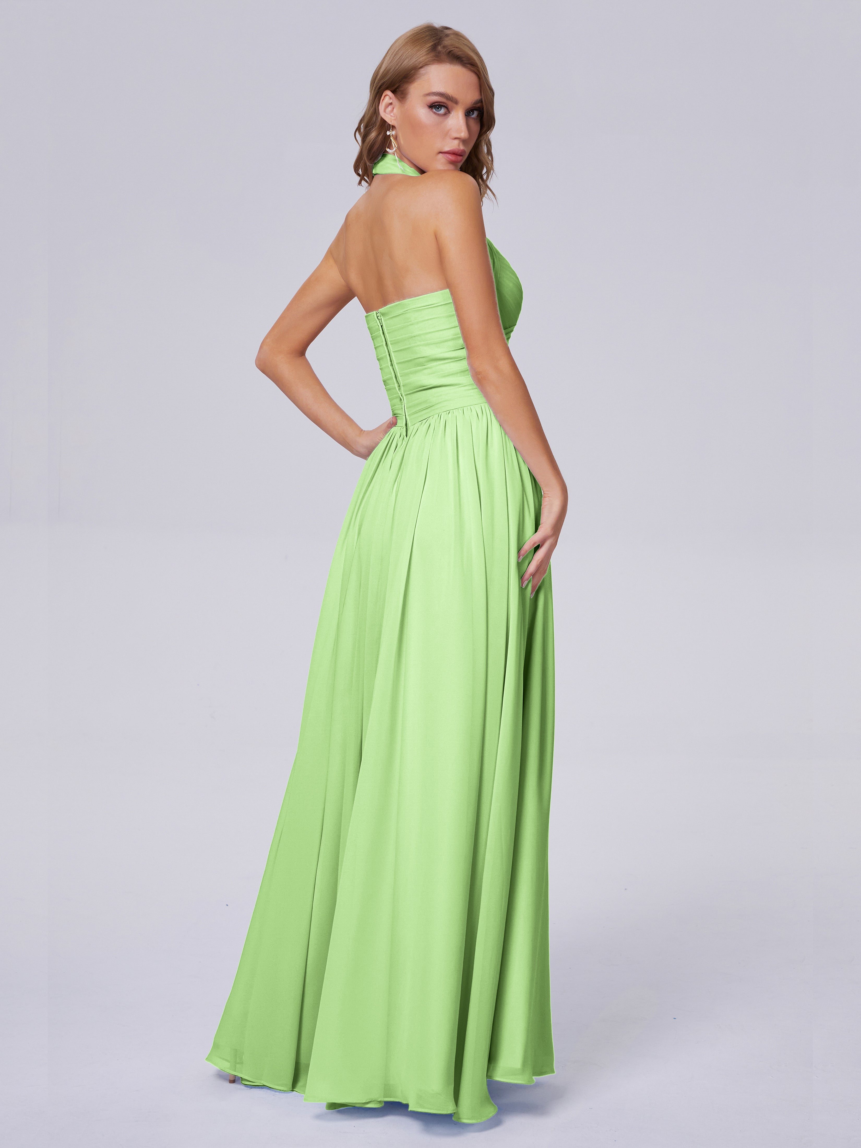 Amaya Pretty Halter Chiffon Long Bridesmaid Dresses