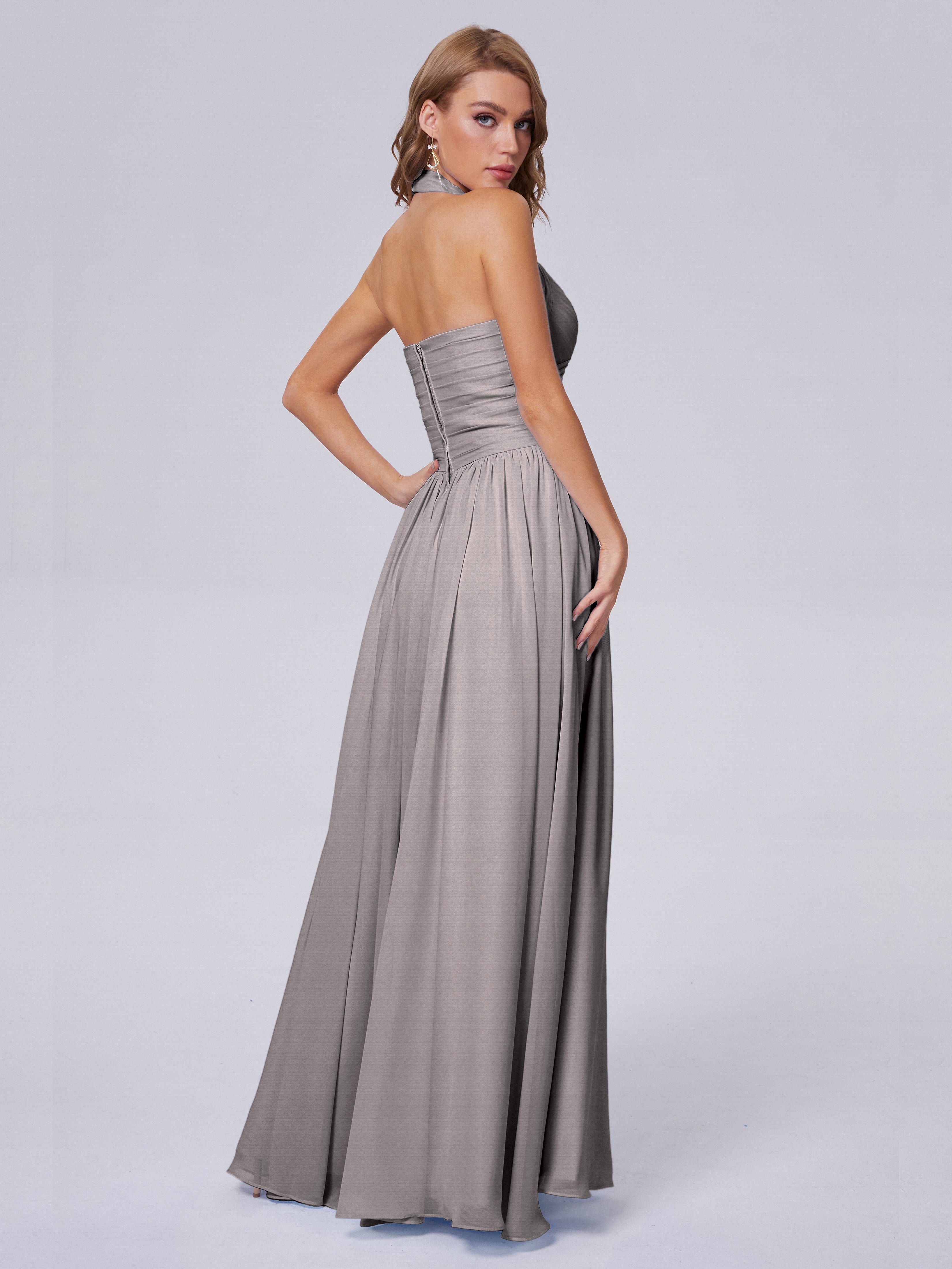 Amaya Pretty Halter Chiffon Long Bridesmaid Dresses