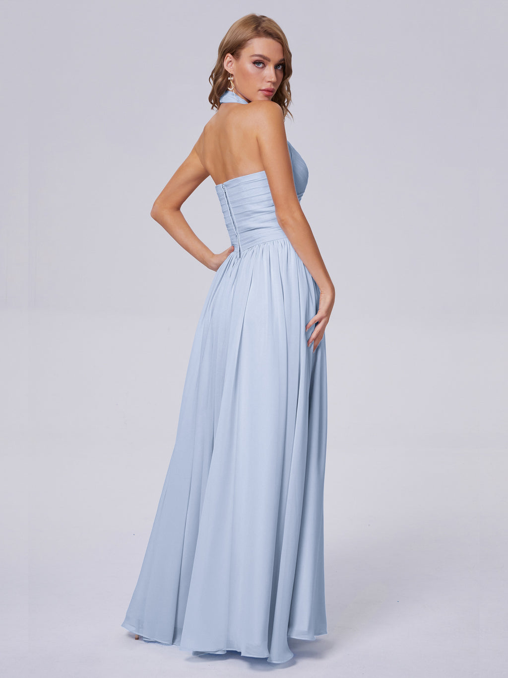 Amaya Pretty Halter Chiffon Long Bridesmaid Dresses
