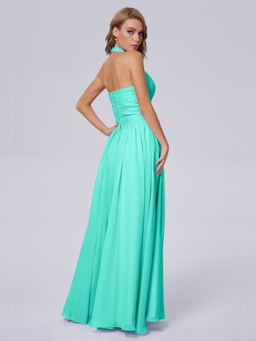 Amaya Pretty Halter Chiffon Long Bridesmaid Dresses