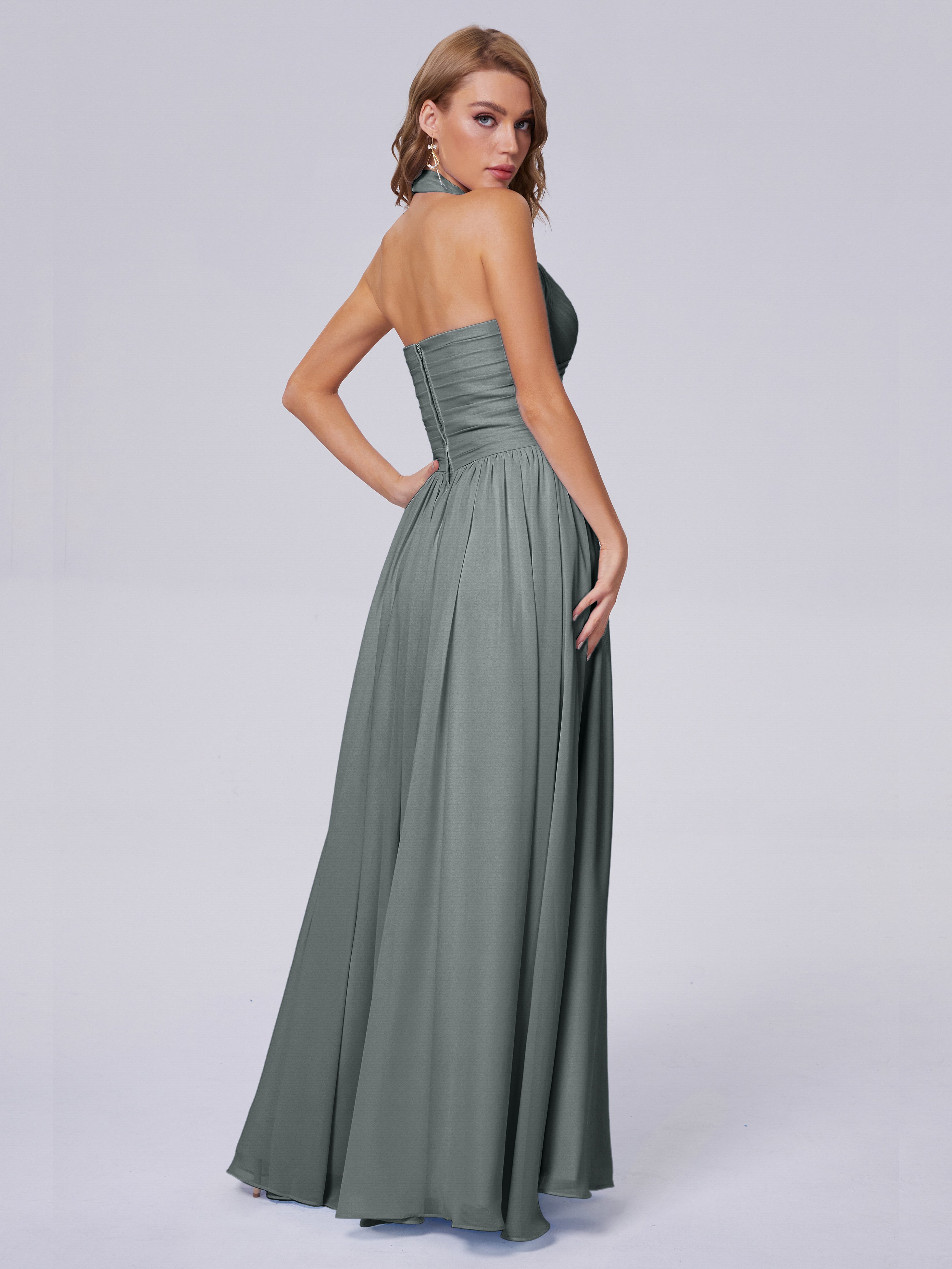 Amaya Pretty Halter Chiffon Long Bridesmaid Dresses