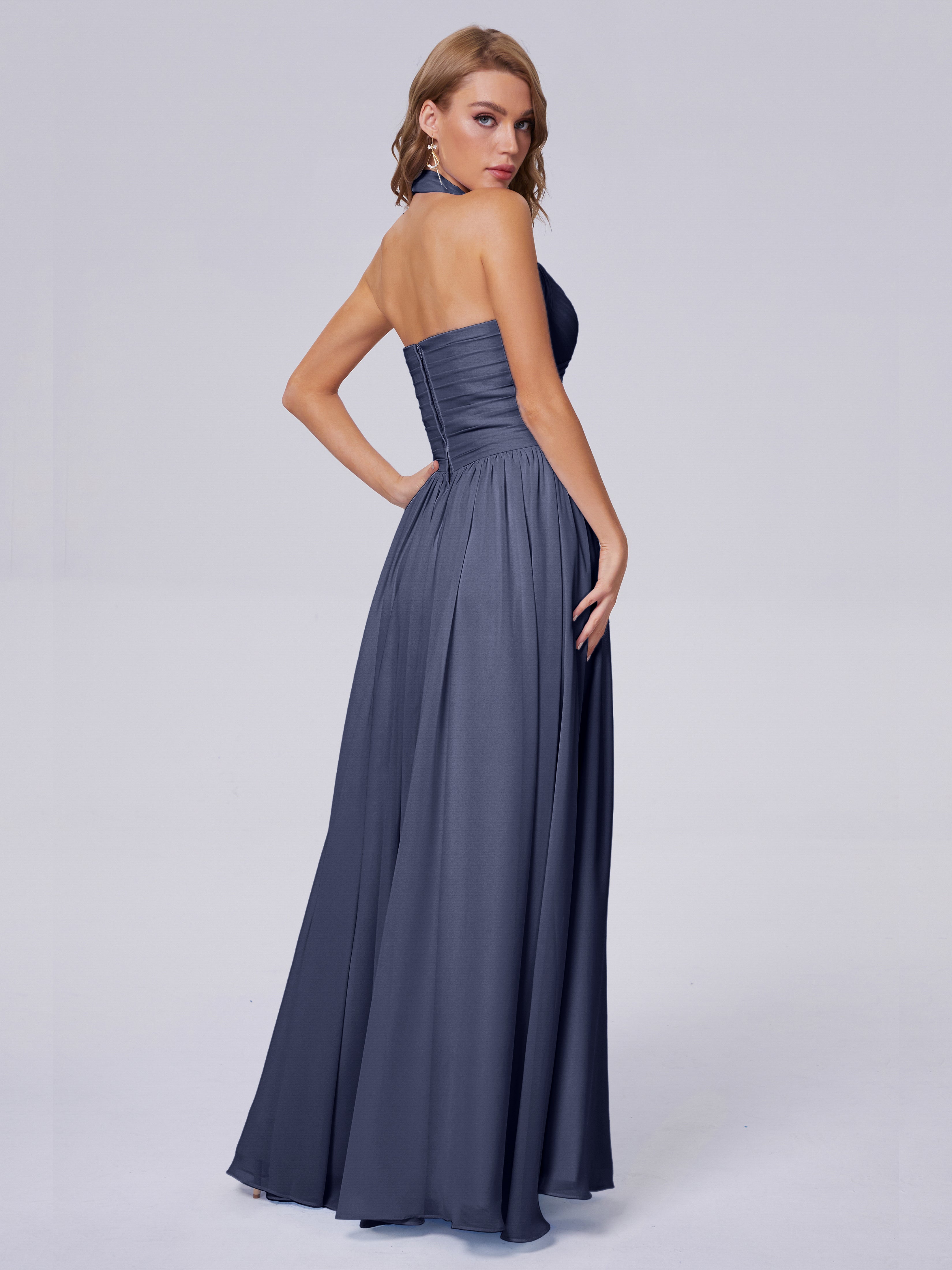 Amaya Pretty Halter Chiffon Long Bridesmaid Dresses