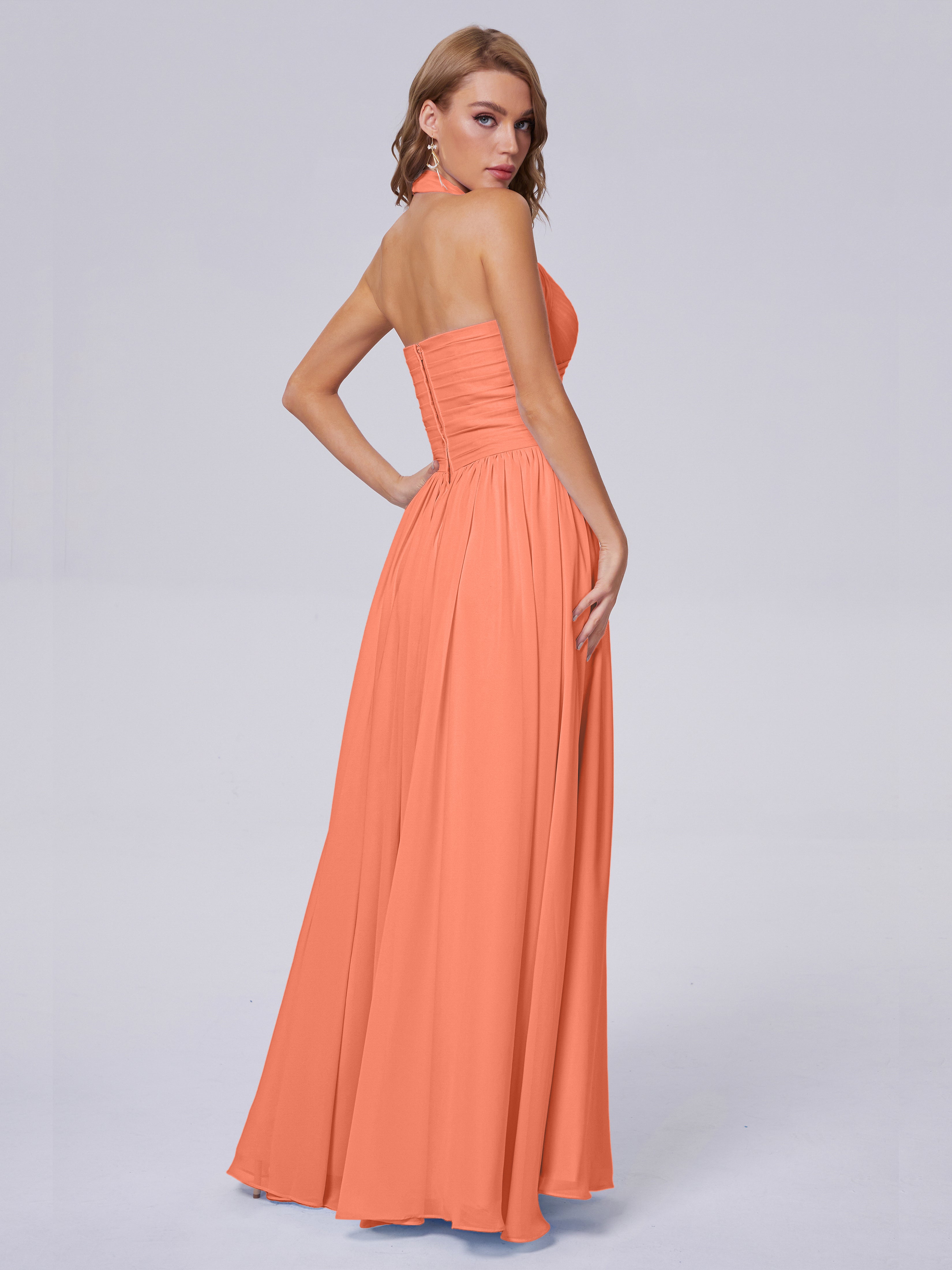 Amaya Pretty Halter Chiffon Long Bridesmaid Dresses