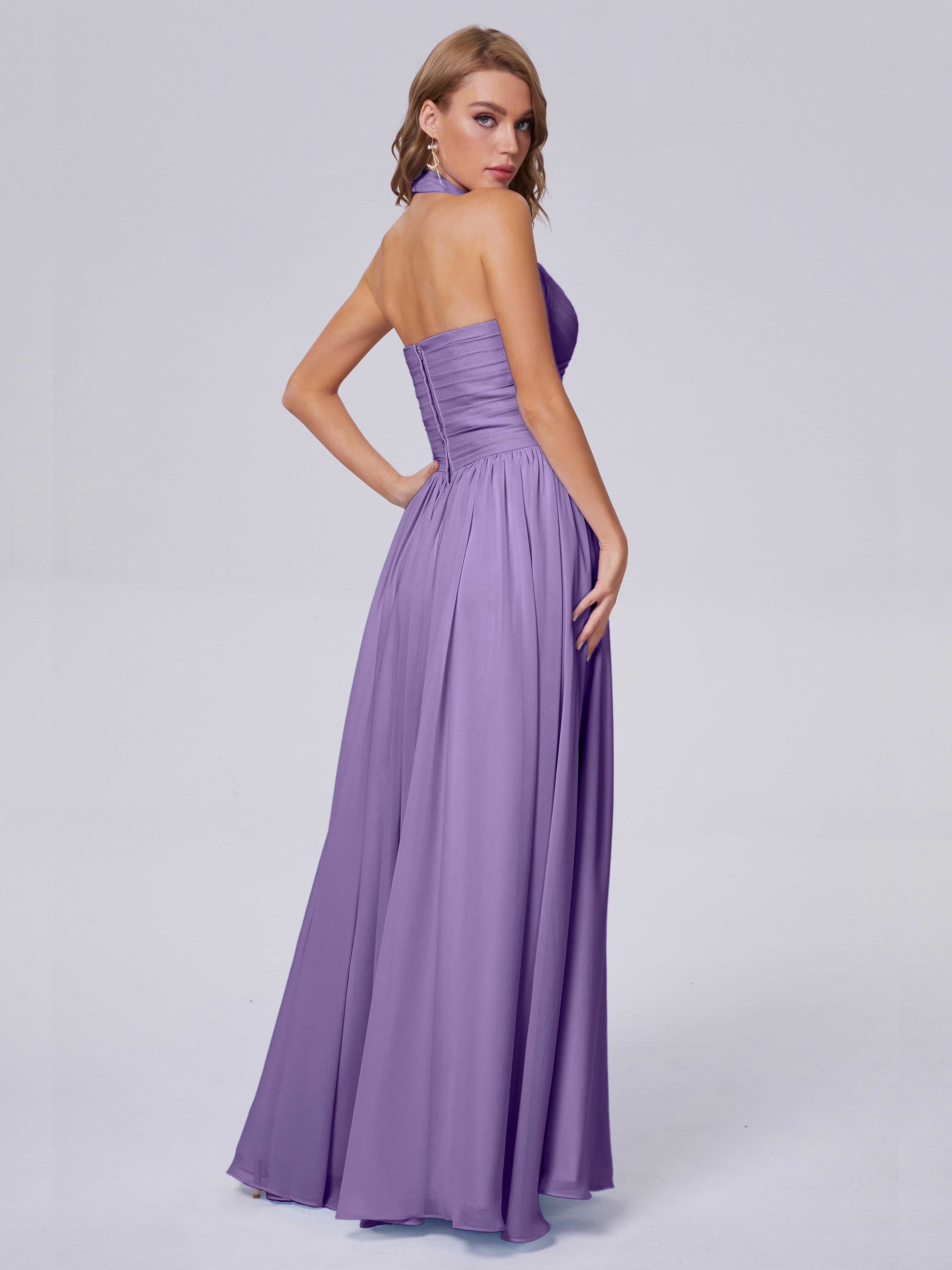 Amaya Pretty Halter Chiffon Long Bridesmaid Dresses