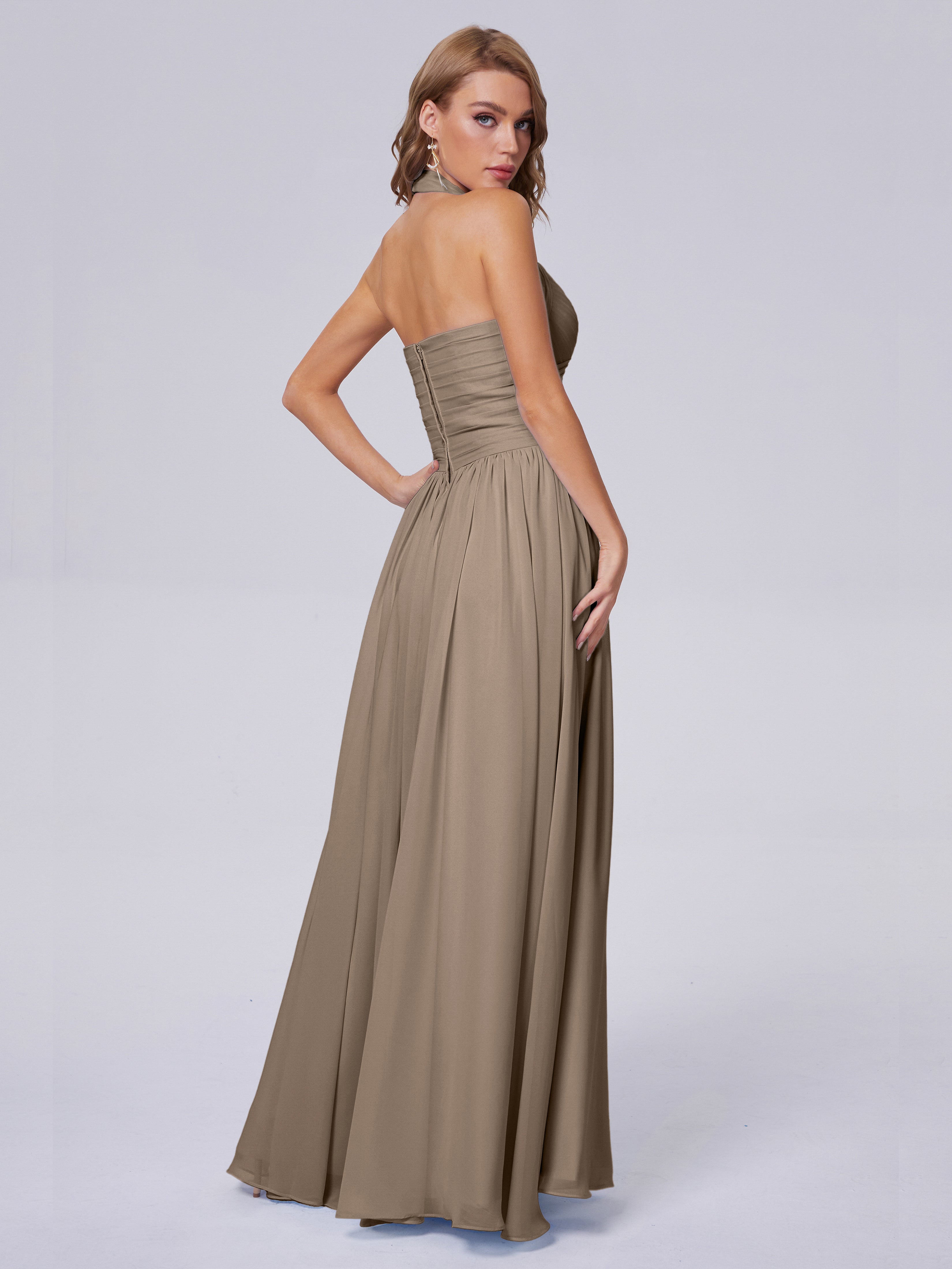 Amaya Pretty Halter Chiffon Long Bridesmaid Dresses